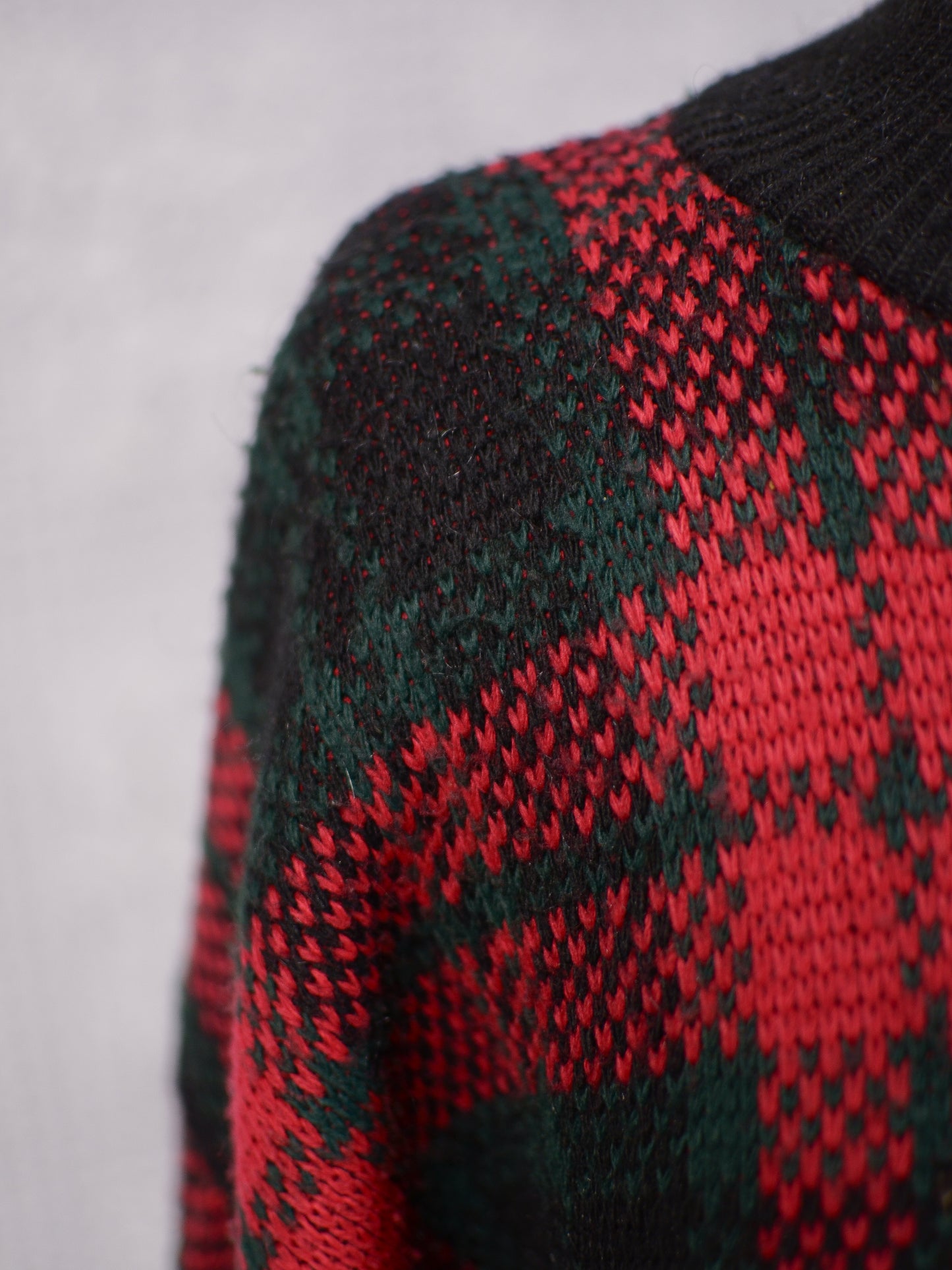 1980s C&A red, green and black tartan checked jumper