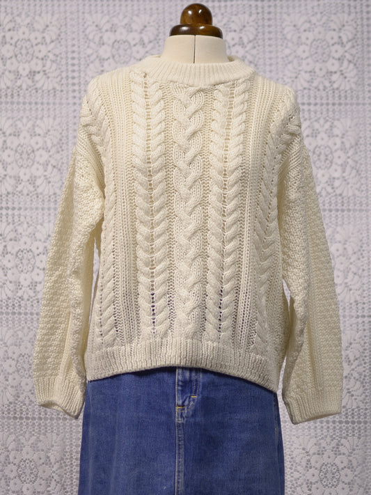 1980s cream cable knit long sleeve jumper