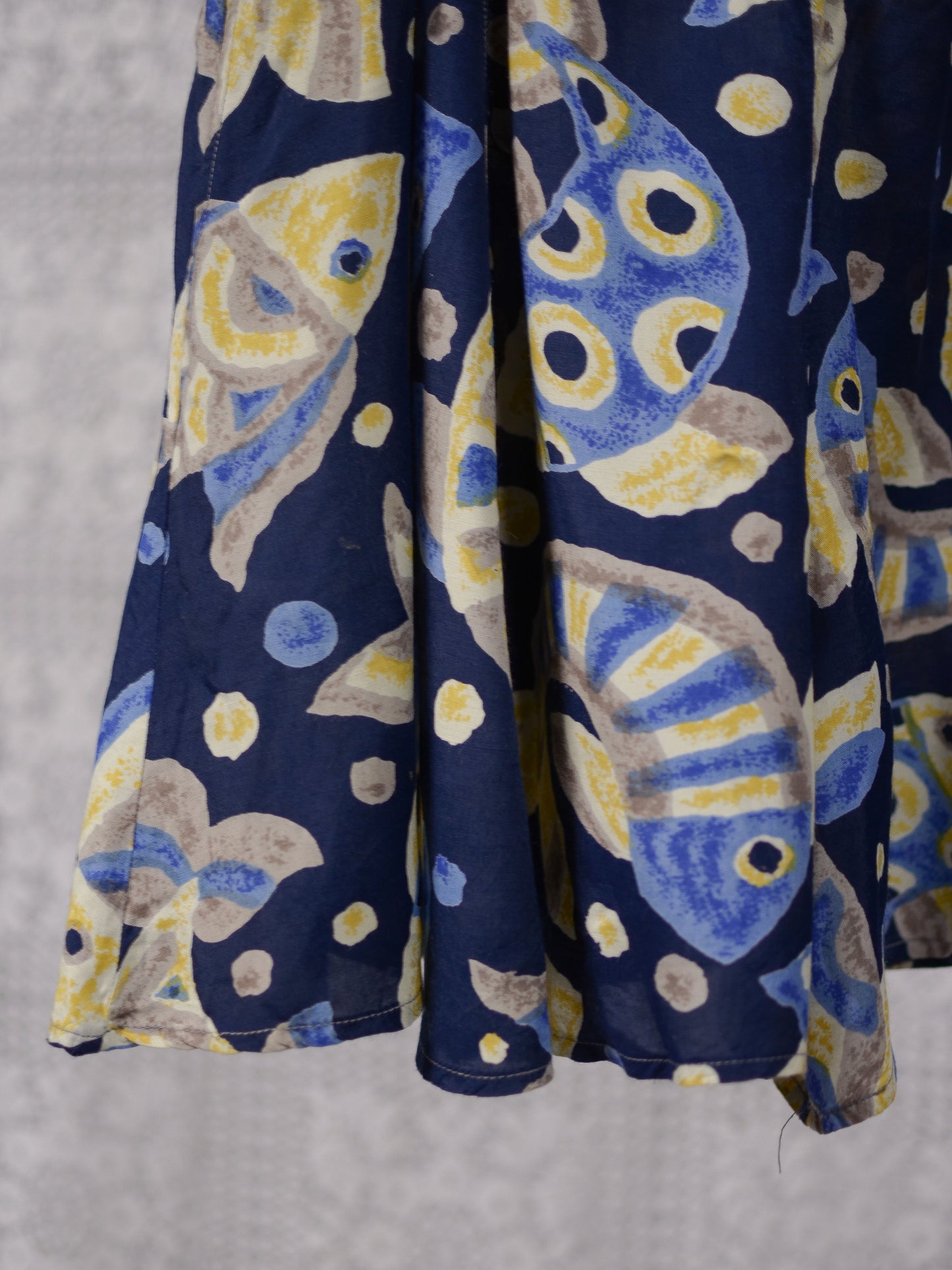 1990s blue and yellow fish print tie shoulder sleeveless playsuit