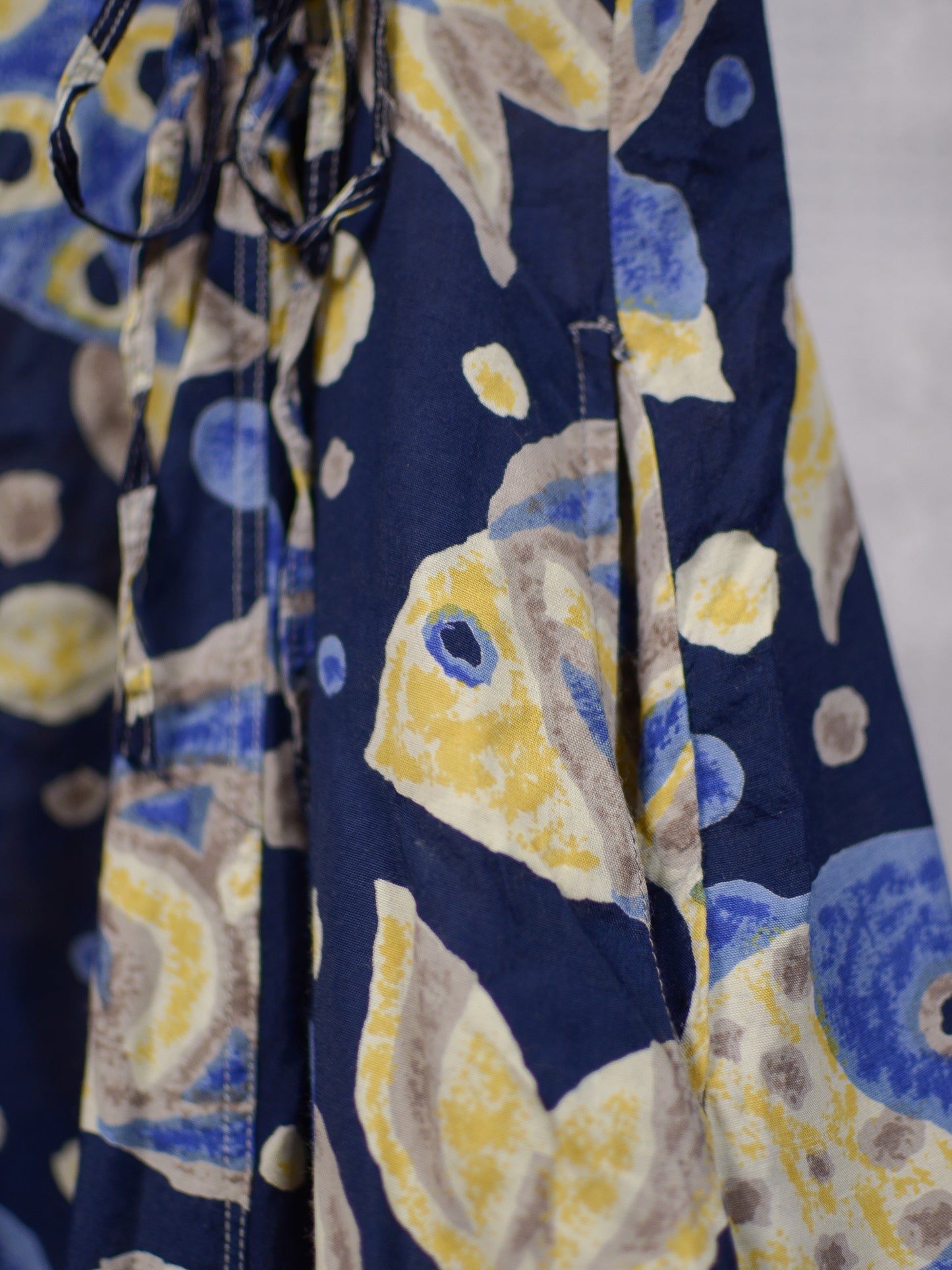 1990s blue and yellow fish print tie shoulder sleeveless playsuit