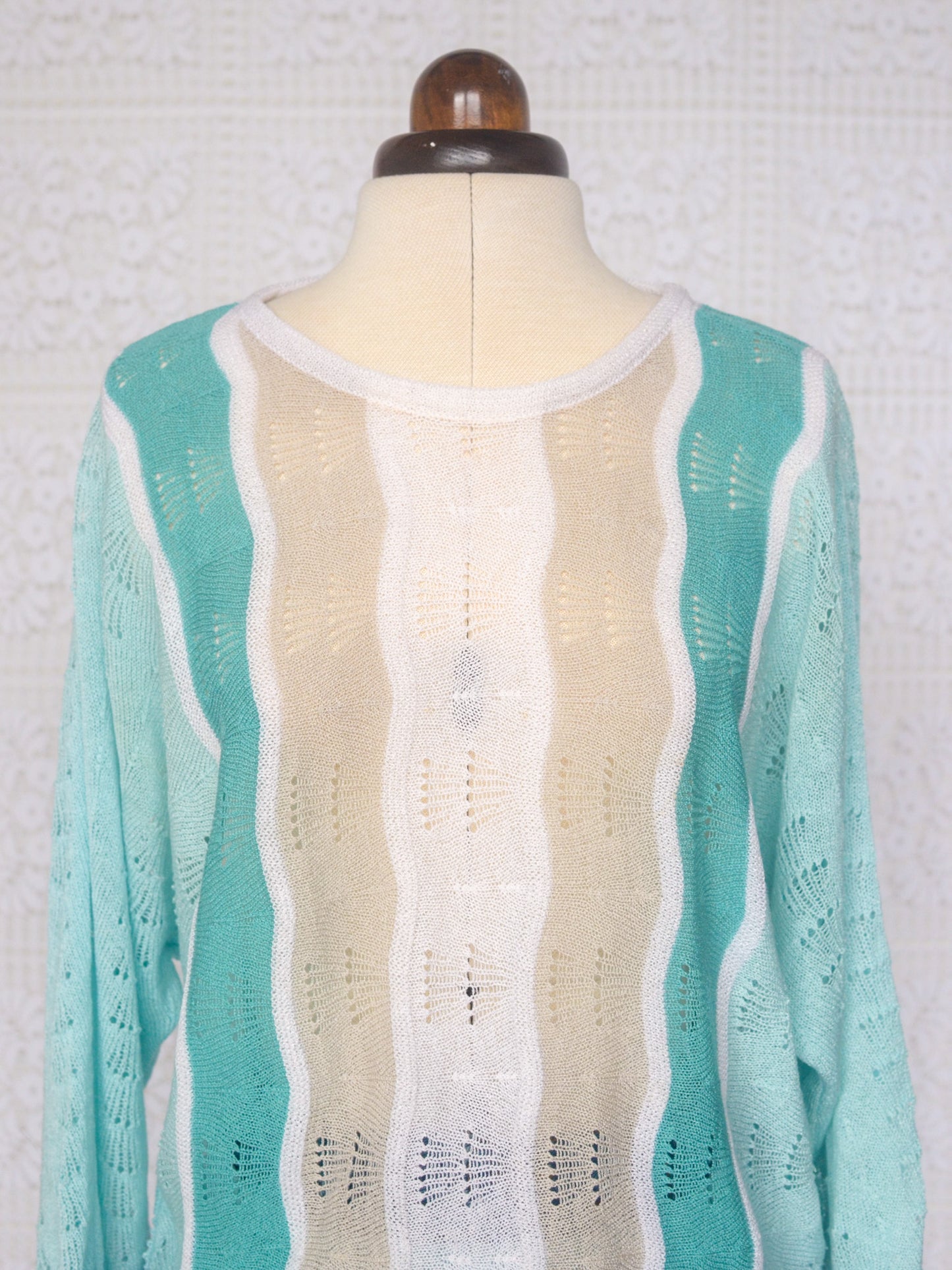1980s turquoise lace knit batwing jumper