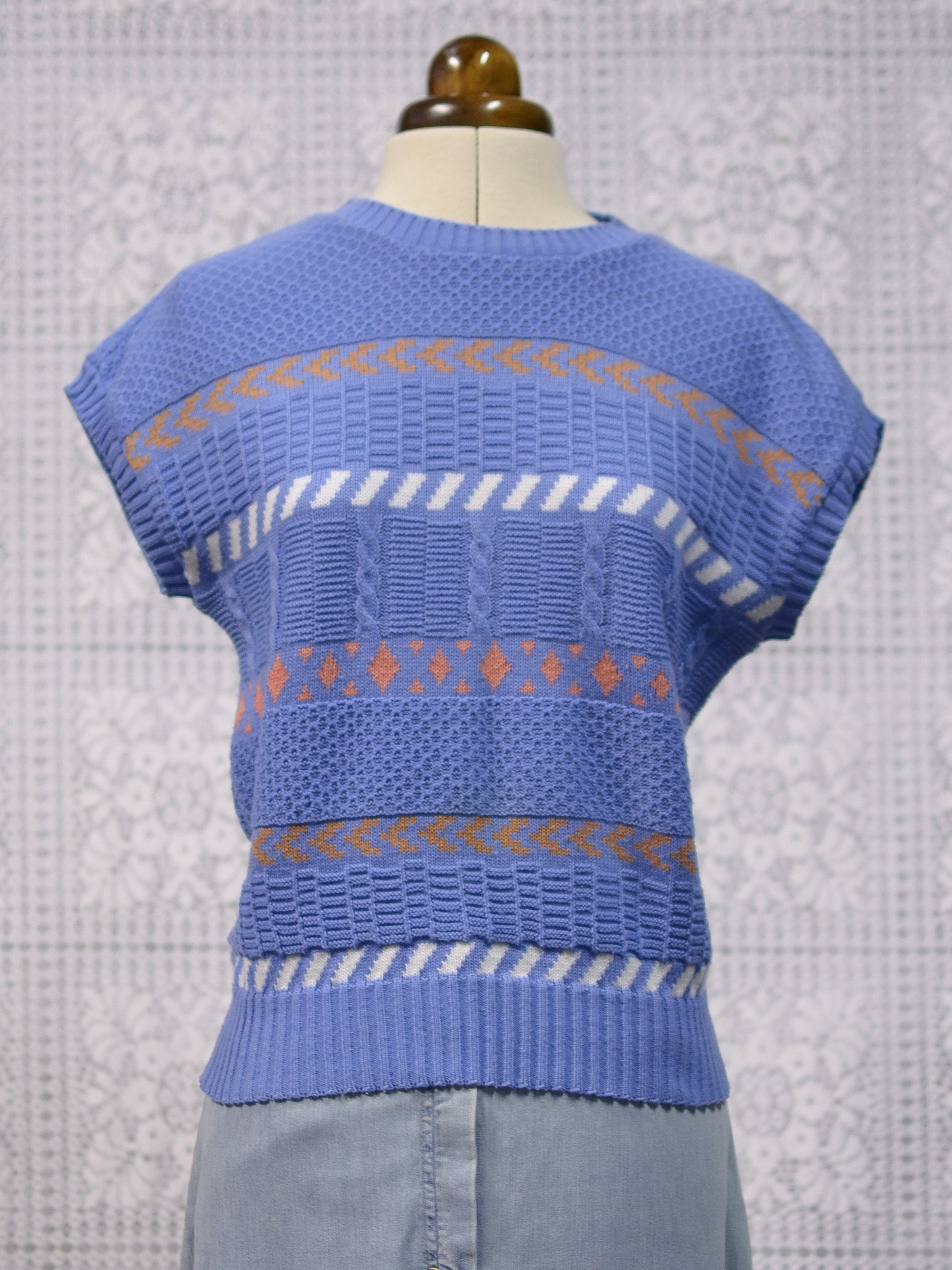 1980s blue, pink and white striped sleeveless jumper sweater vest