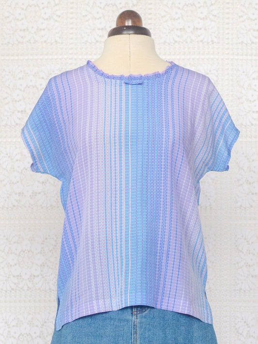 1980s style handmade Japanese lilac and blue striped top