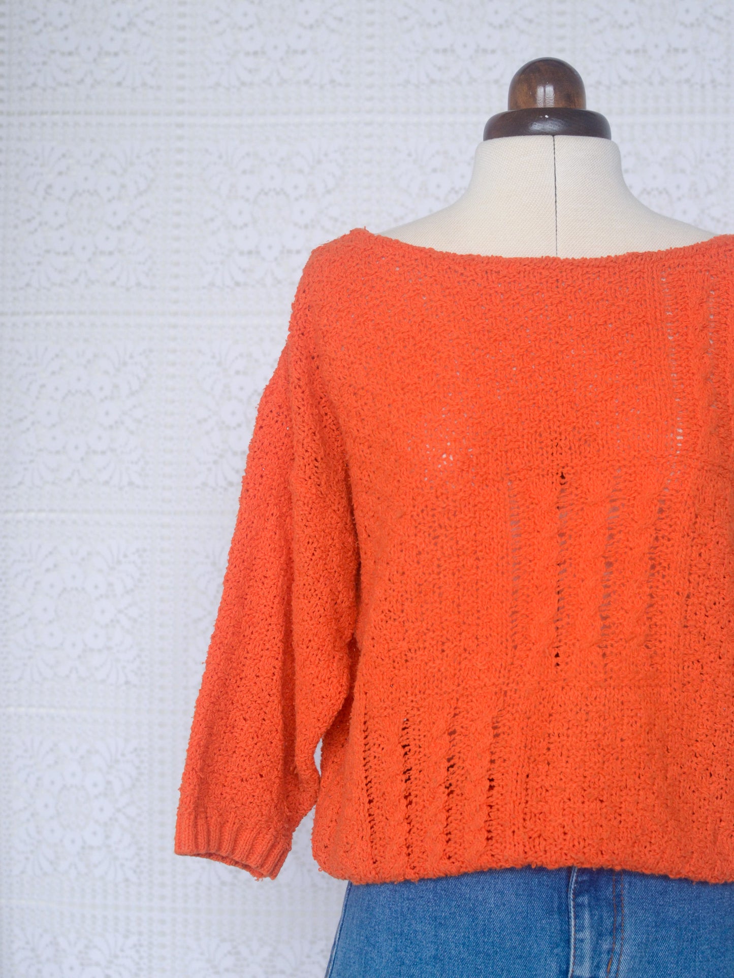 1980s British Home Stores orange 3/4 length sleeve knitted jumper