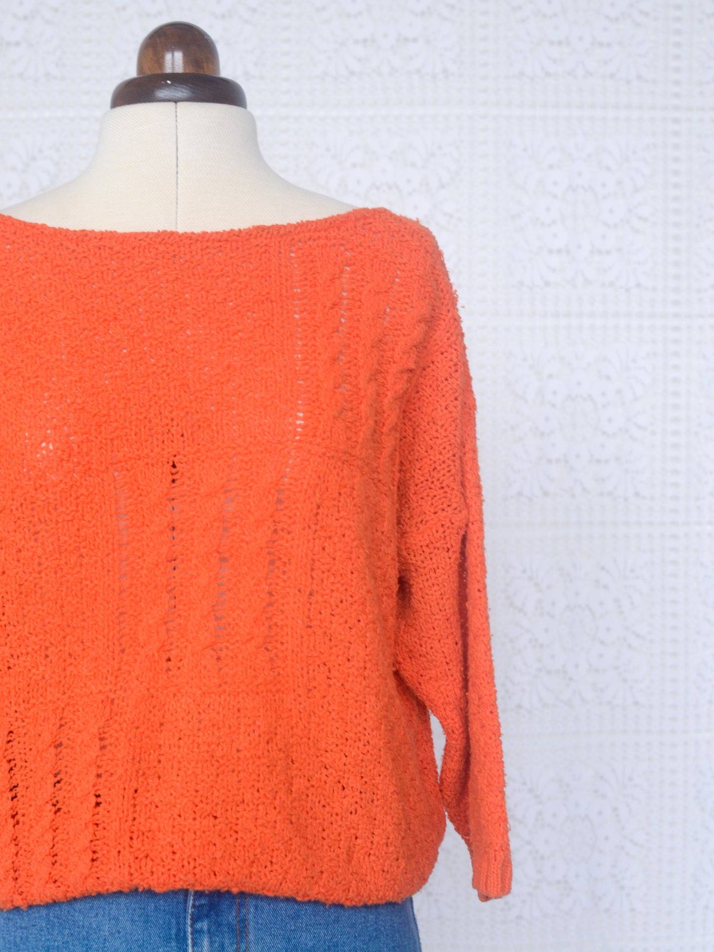 1980s British Home Stores orange 3/4 length sleeve knitted jumper