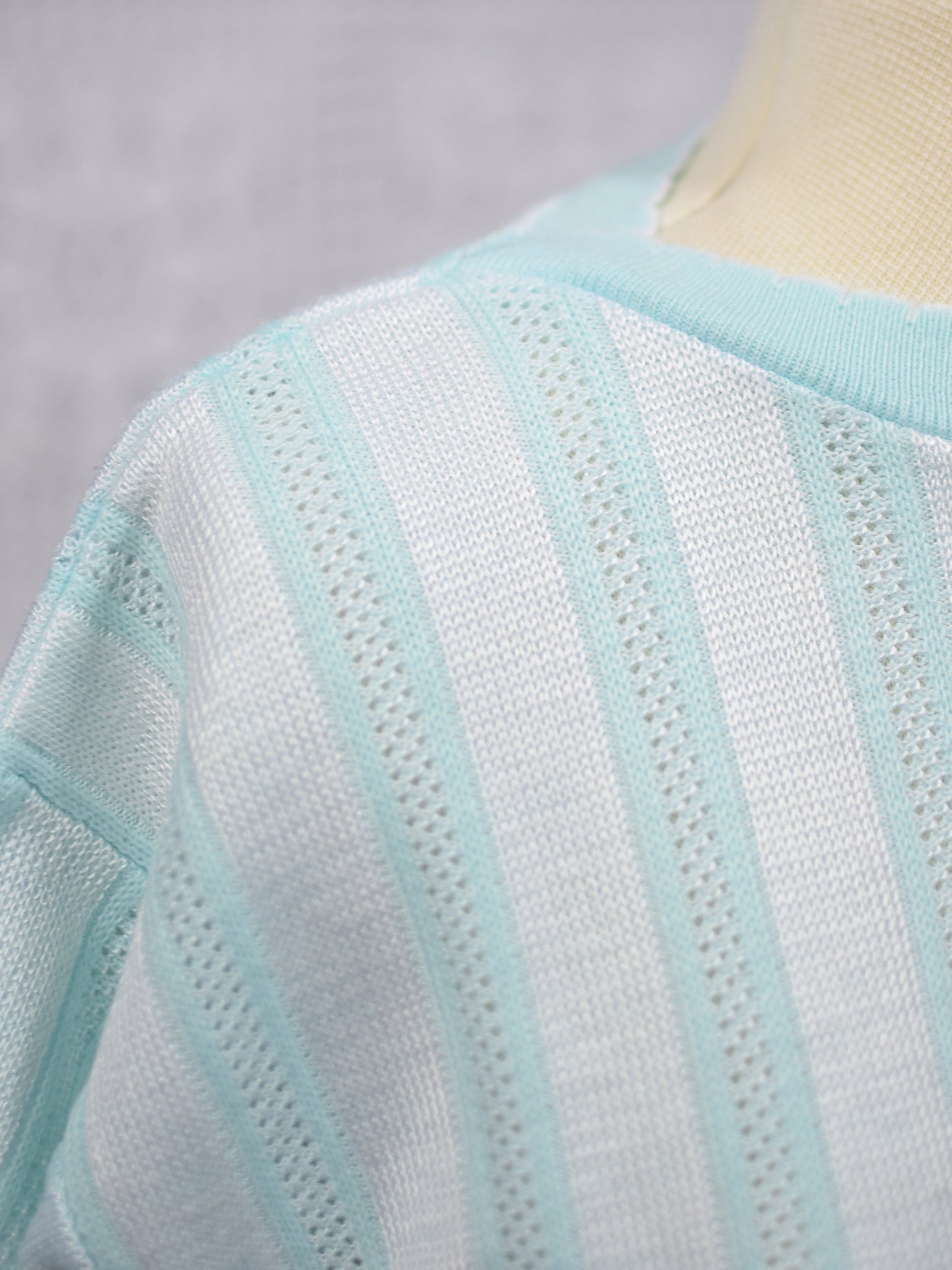 1980s mint green vertical striped short sleeve jumper