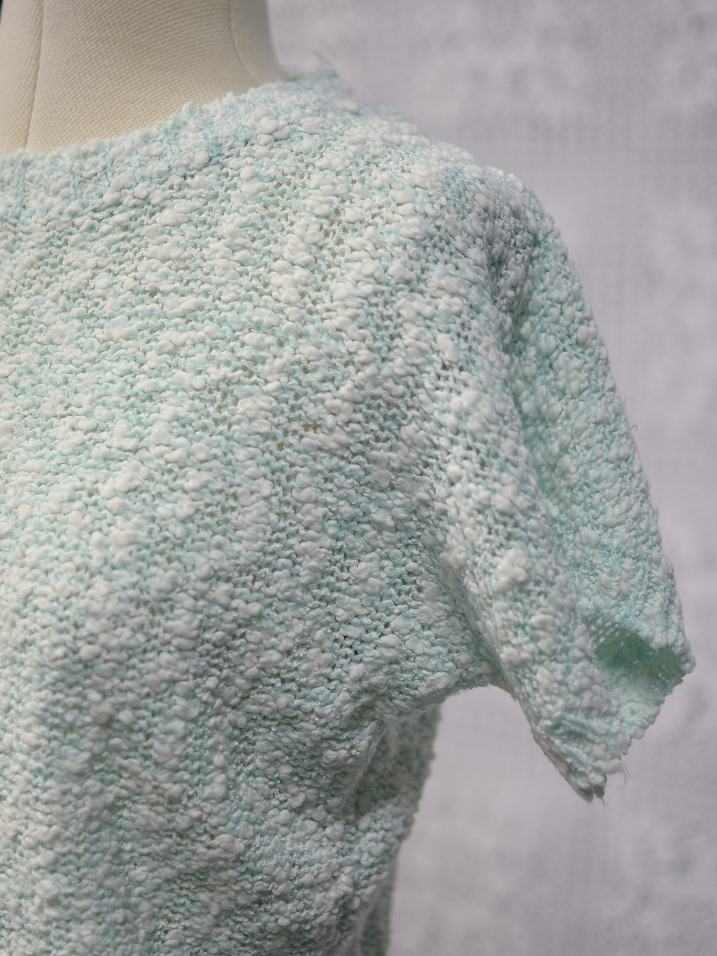 1980s pale green and white boucle short sleeve jumper