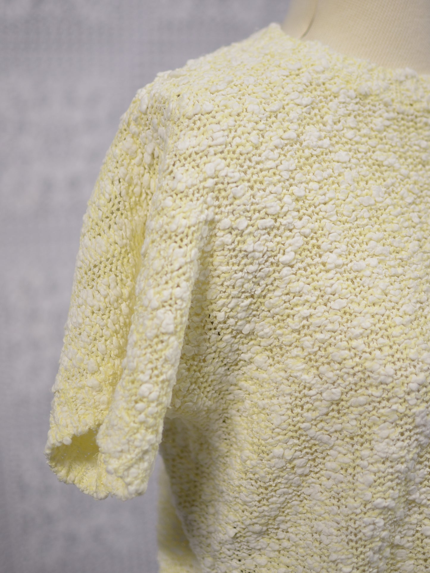 1980s pale yellow and white boucle short sleeve jumper