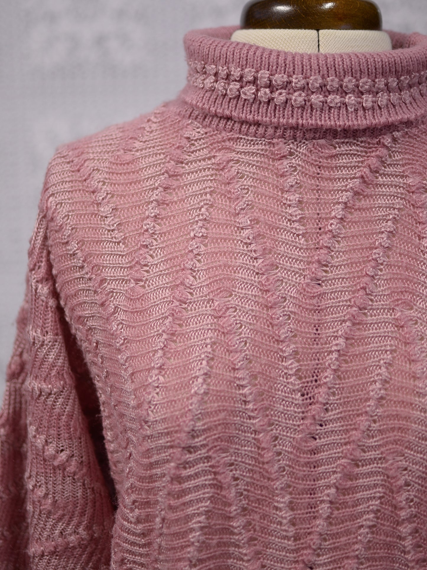 1980s BHS dusky pink roll neck textured jumper