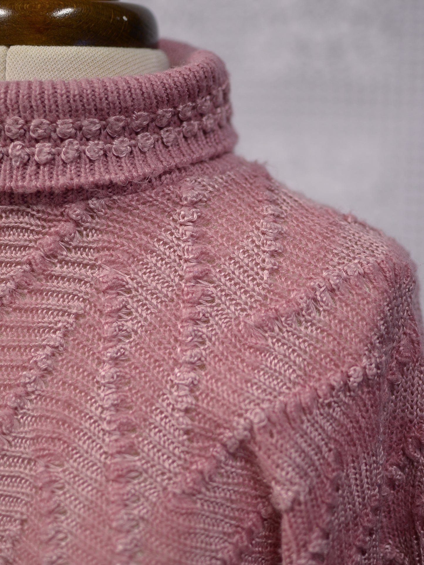 1980s BHS dusky pink roll neck textured jumper