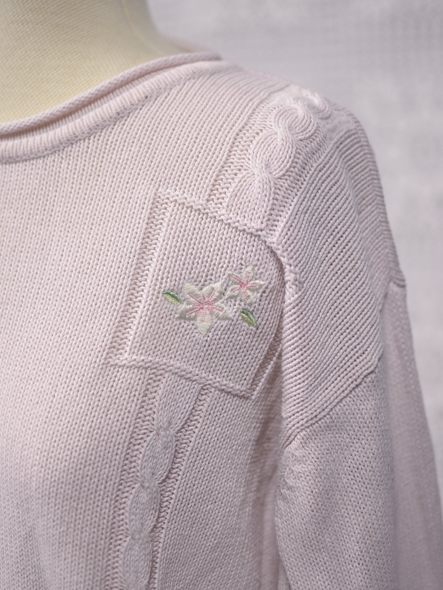 1990s Tulchan pale pink embroidered floral jumper