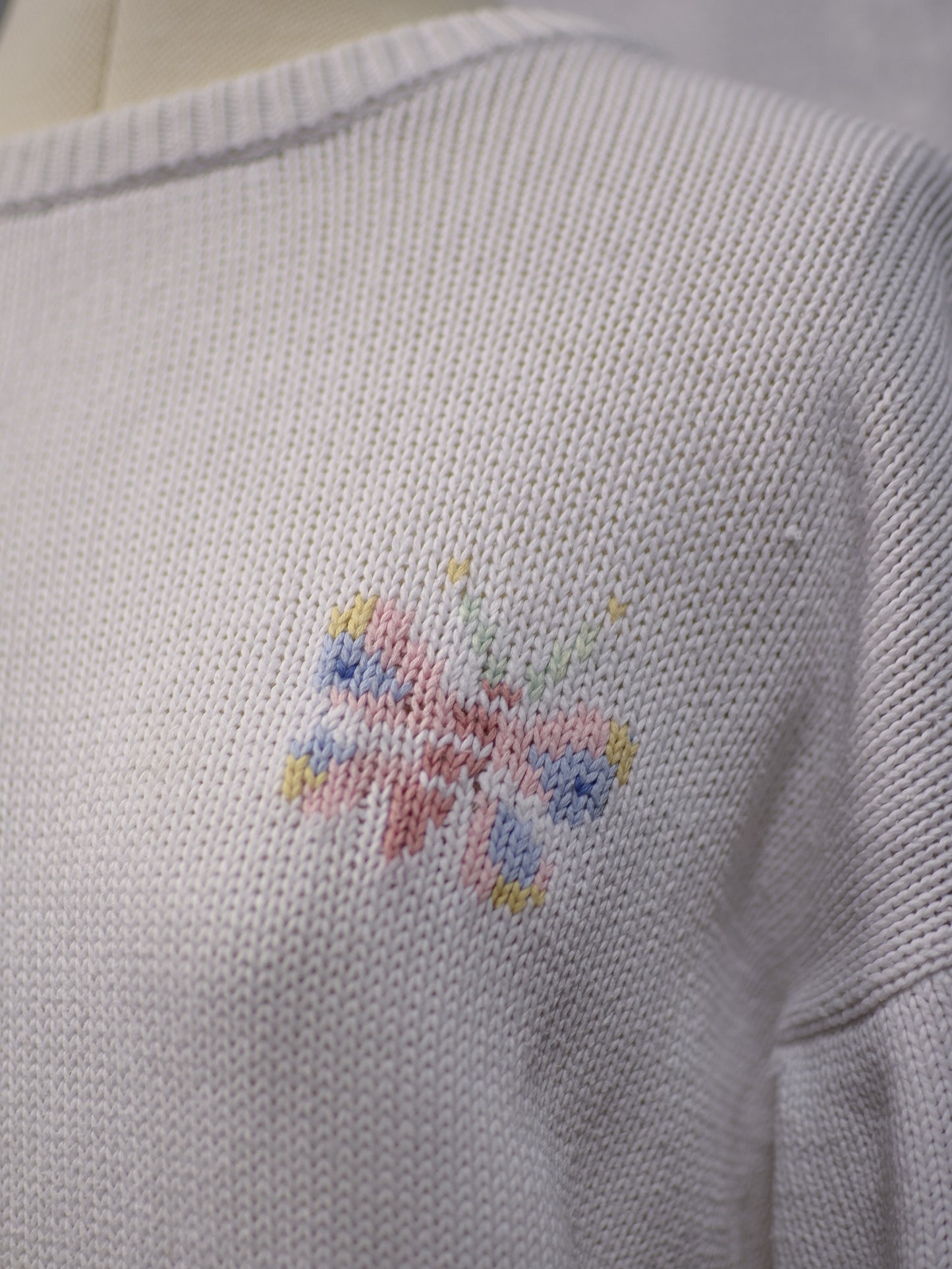 1990s Tulchan white floral and butterfly cotton jumper