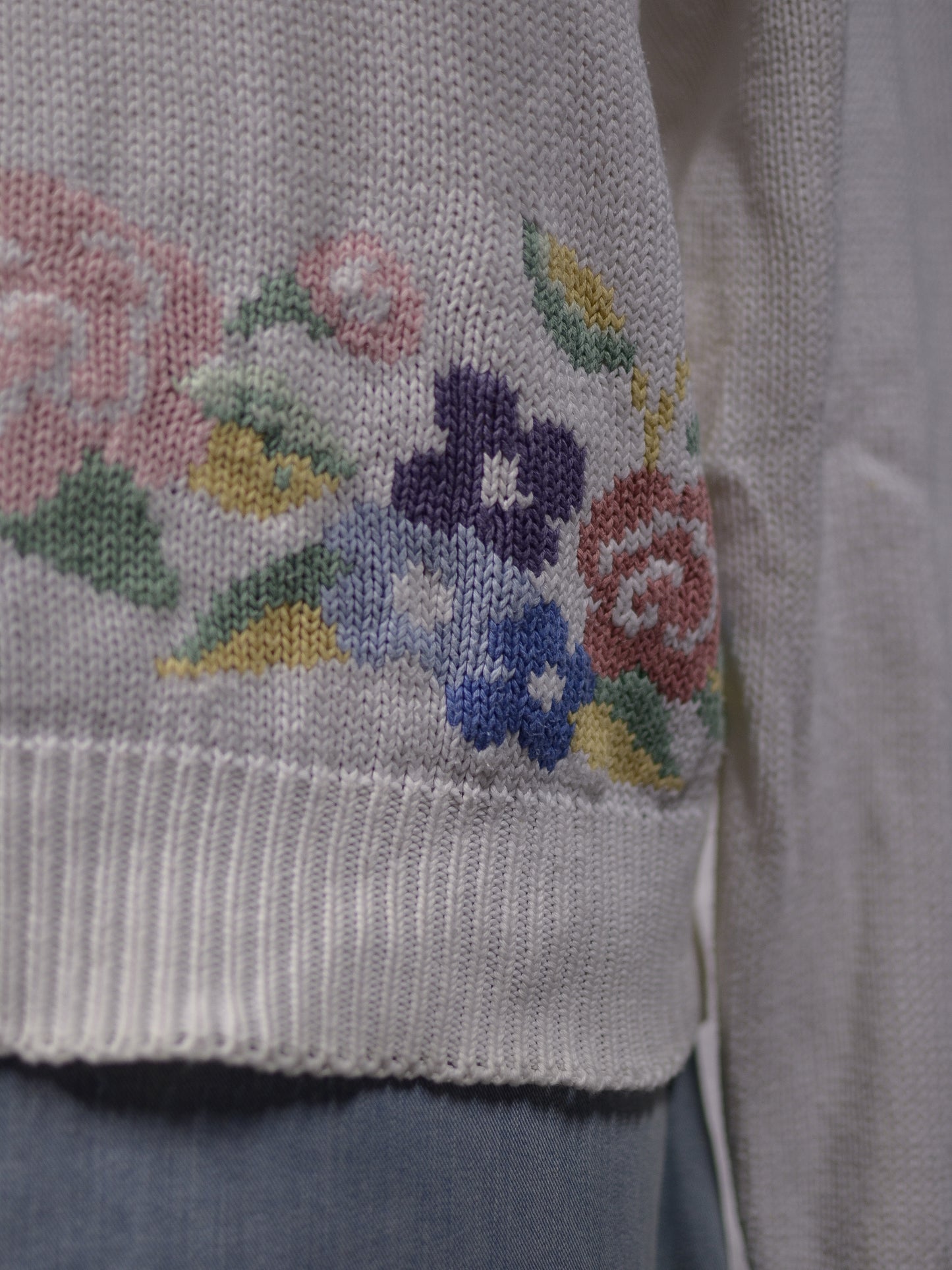 1990s Tulchan white floral and butterfly cotton jumper