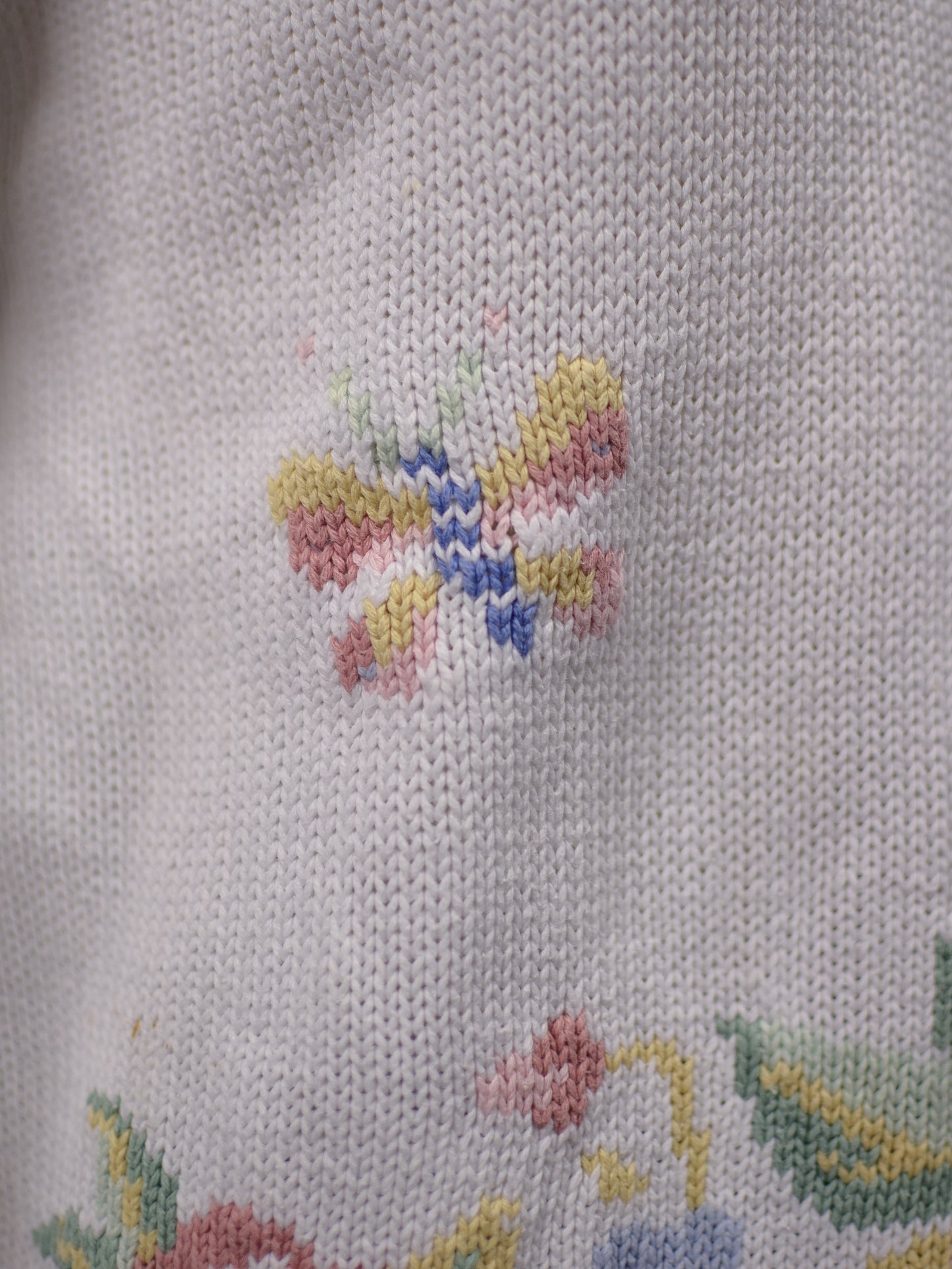 1990s Tulchan white floral and butterfly cotton jumper