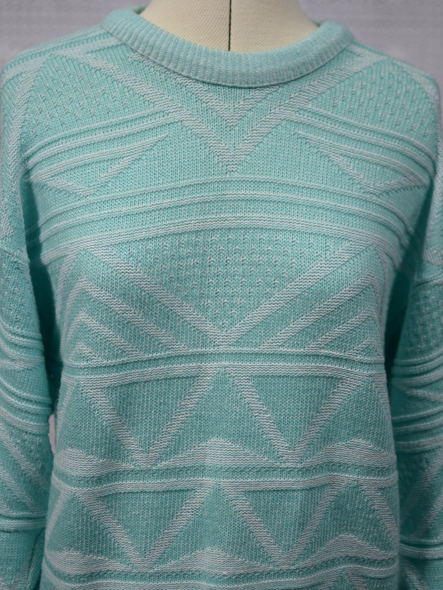 1980s mint green geometric pattern striped jumper