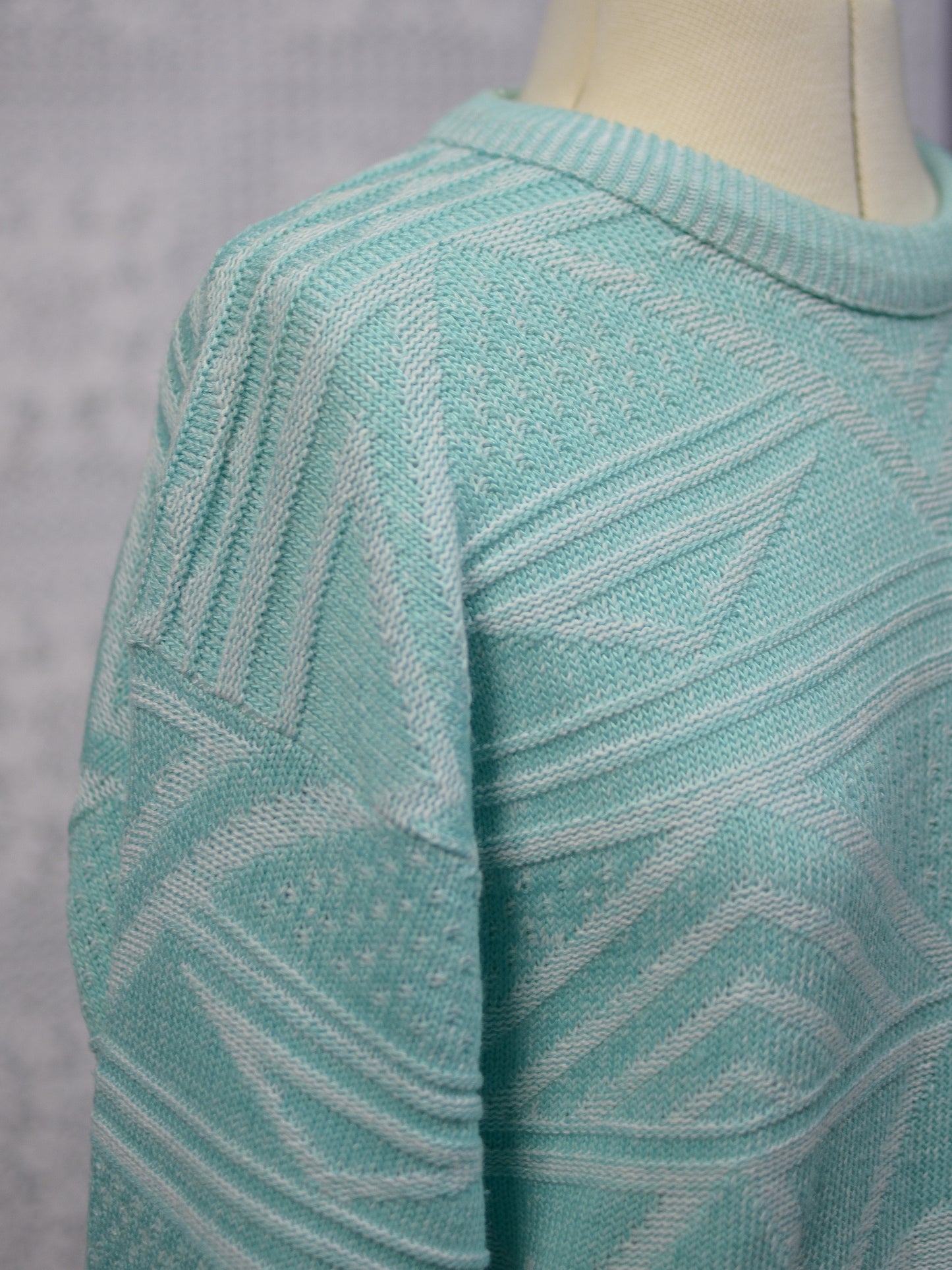 1980s mint green geometric pattern striped jumper