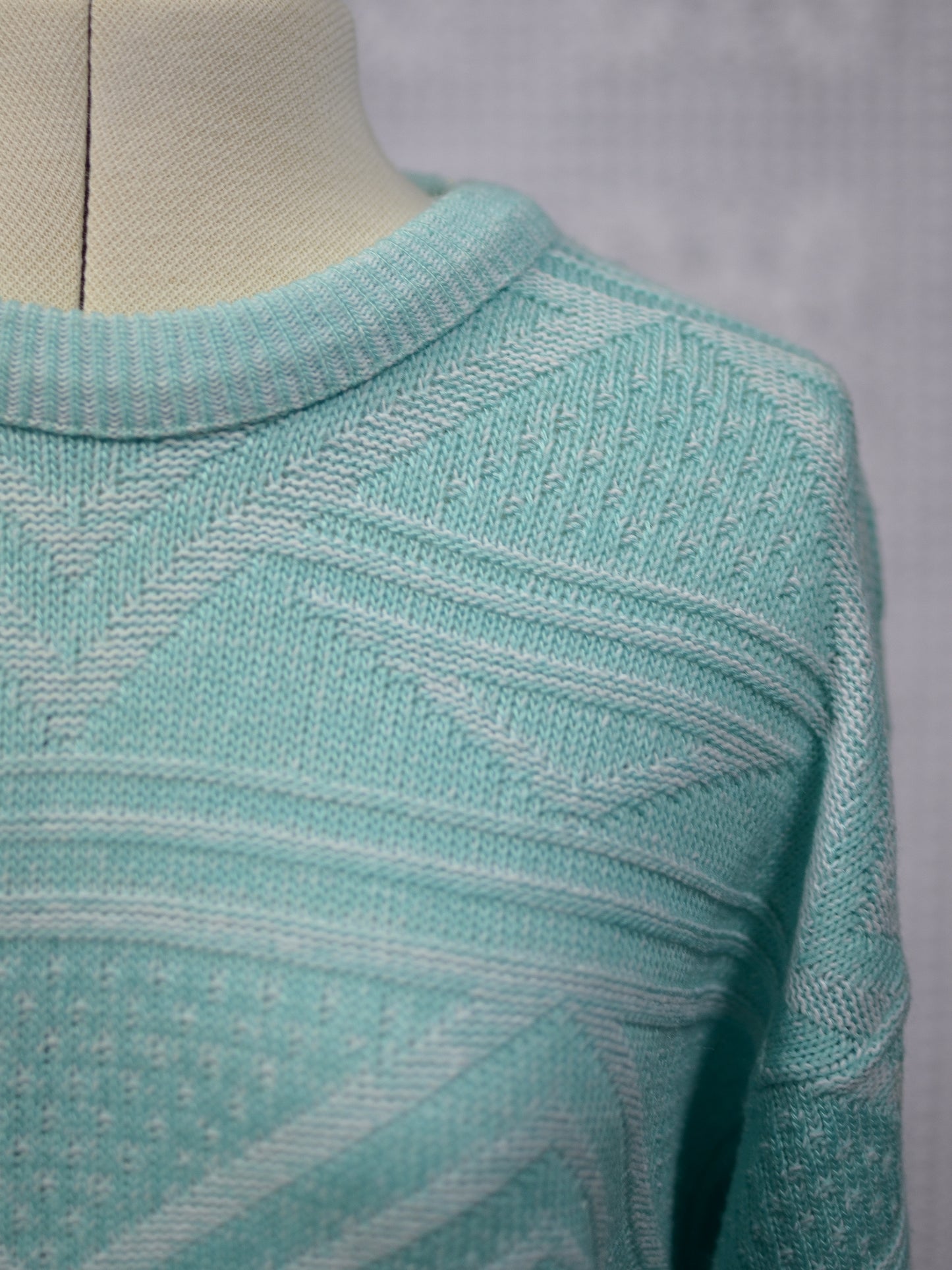 1980s mint green geometric pattern striped jumper