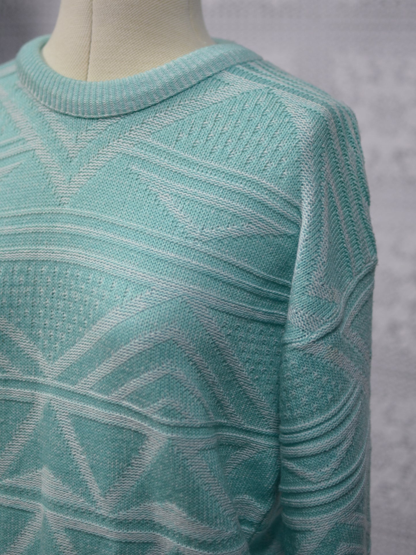 1980s mint green geometric pattern striped jumper