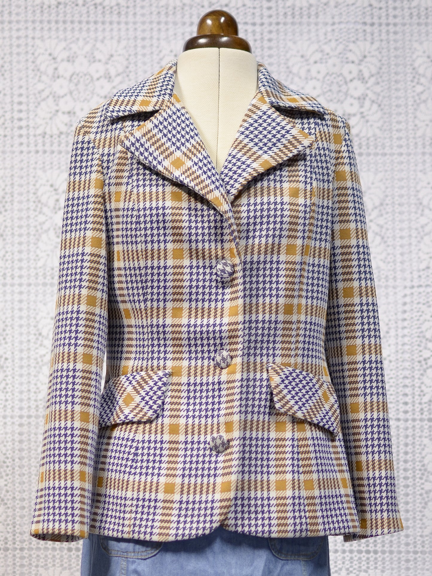 1970s brown and blue check long sleeve jacket