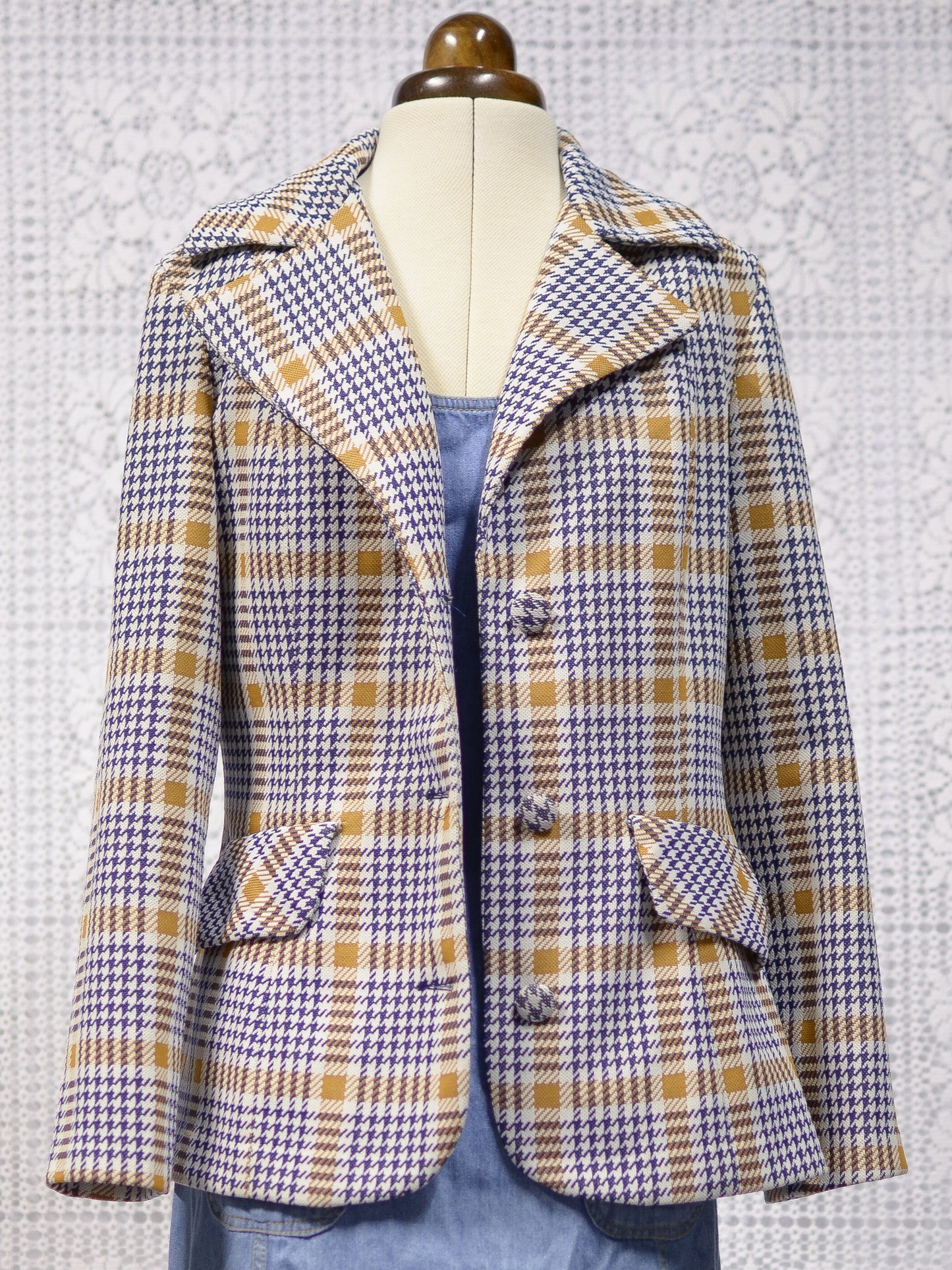 1970s brown and blue check long sleeve jacket