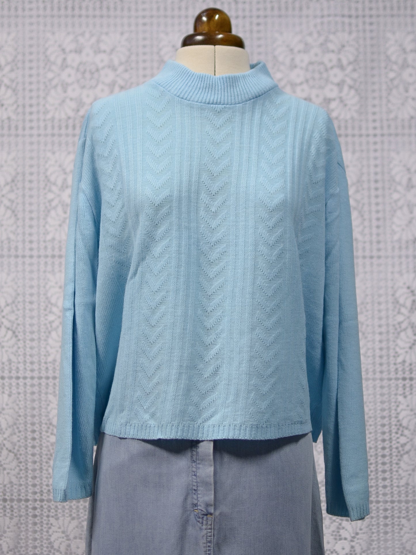 1980s light blue high neck long sleeve lightweight jumper