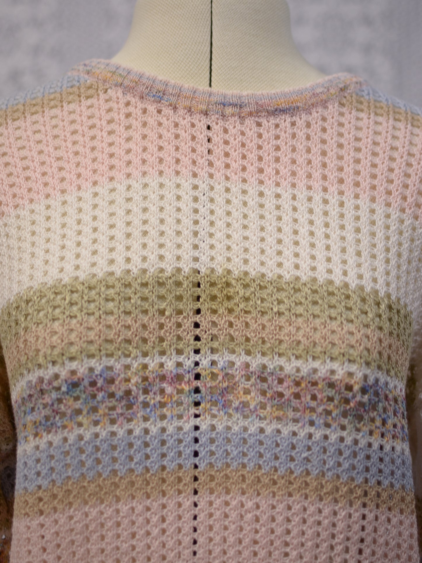 1980s Next pink, blue, white and brown striped knit cotton jumper