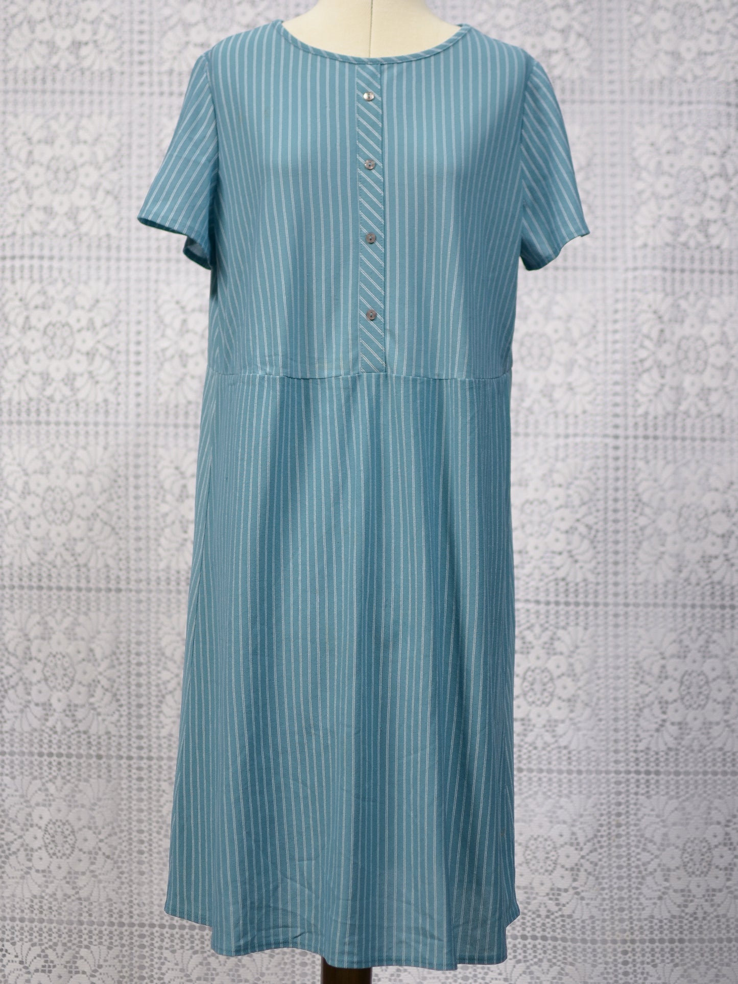 1980s St Michael light turquoise and white pinstripe t-shirt dress