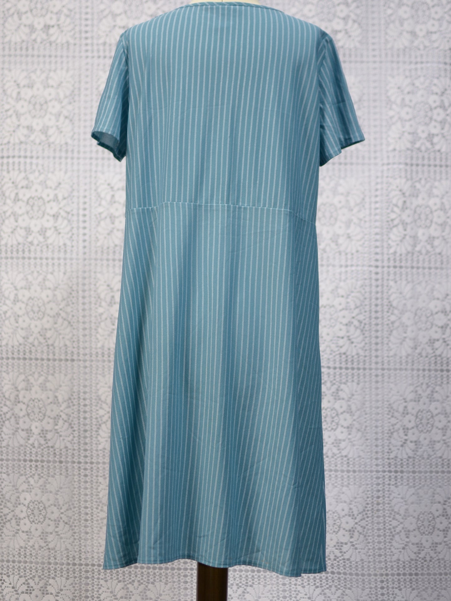 1980s St Michael light turquoise and white pinstripe t-shirt dress