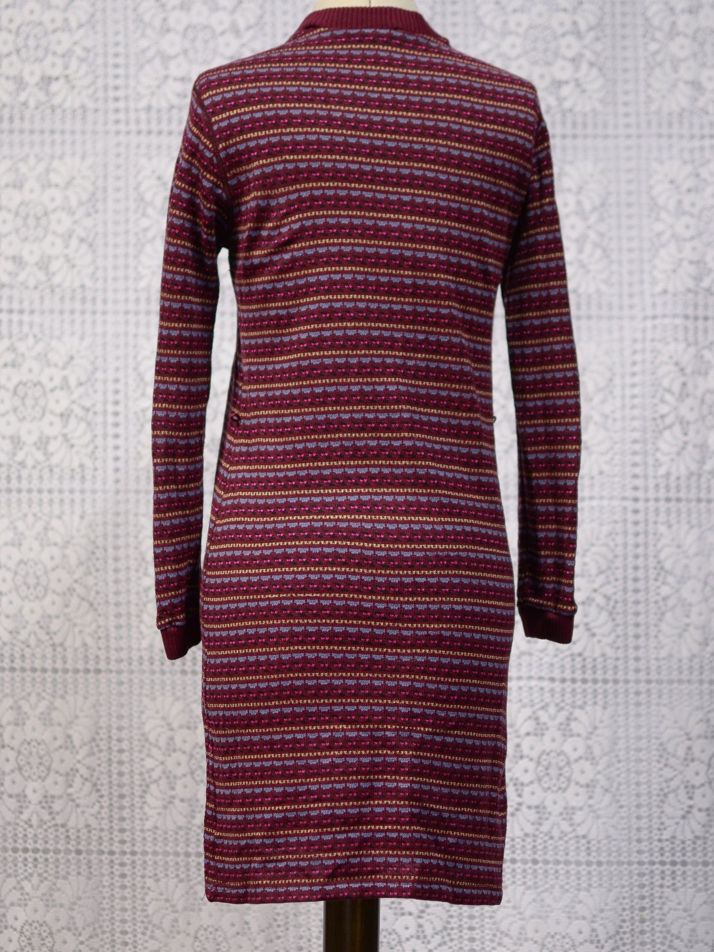 1970s St Michael dark red striped knitted jumper dress