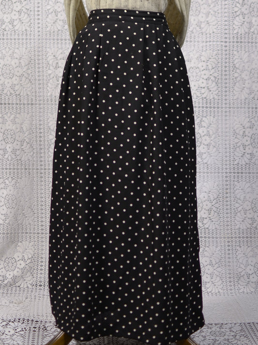 1980s black and white polkadot maxi skirt