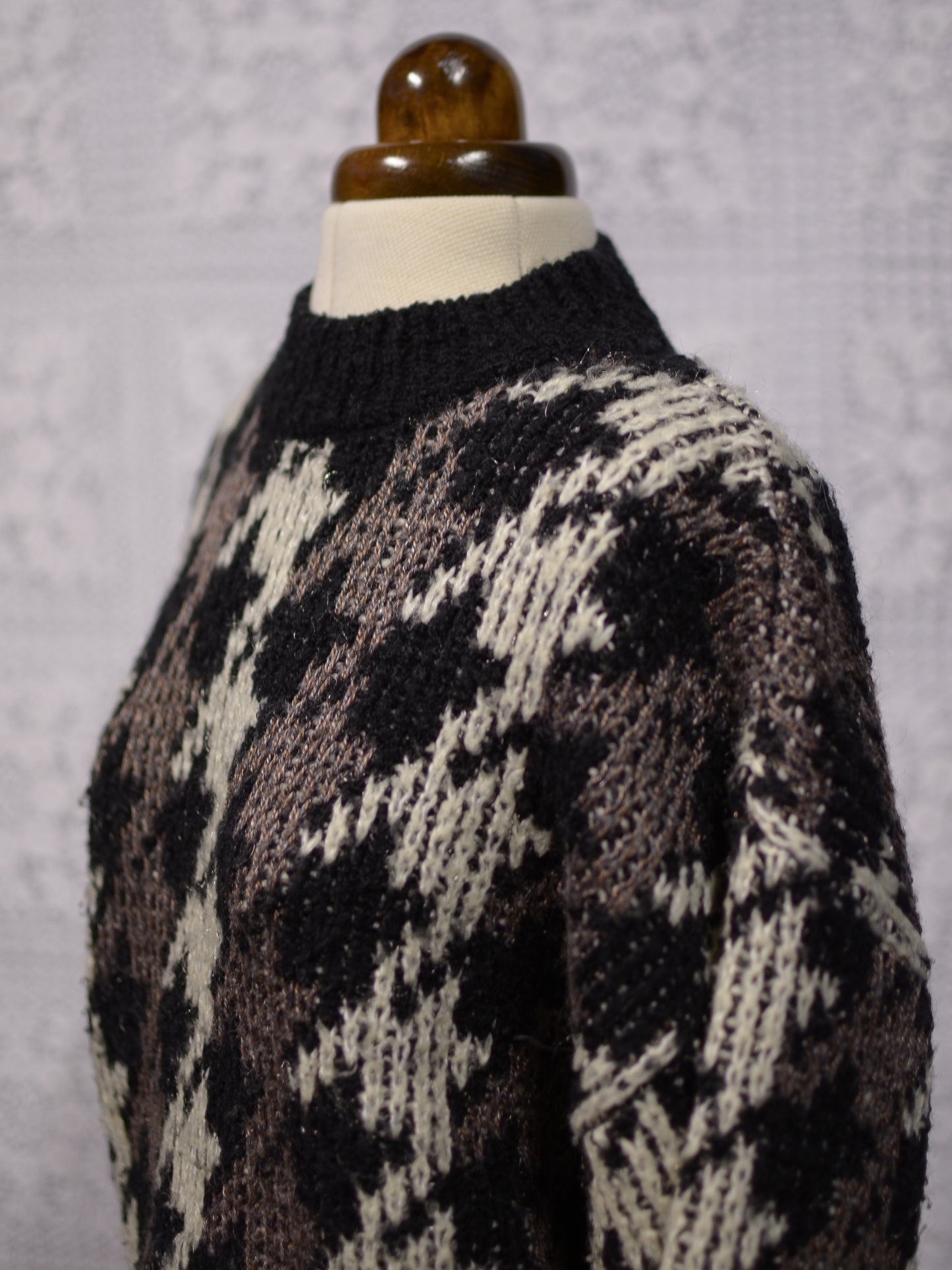 1980s St Michael black, brown and cream houndstooth chunky jumper