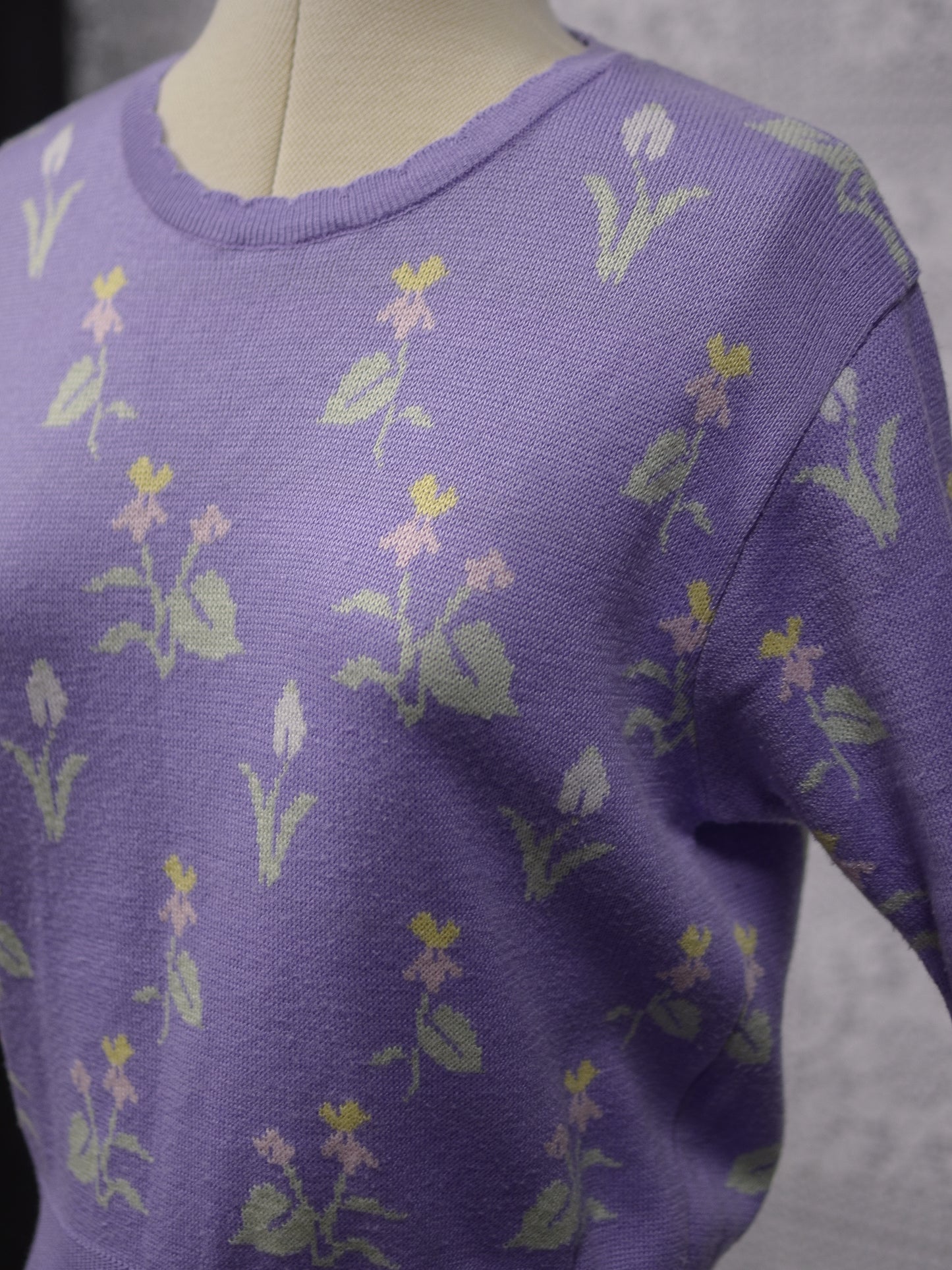 1990s St Michael lilac purple and yellow floral short sleeved jumper
