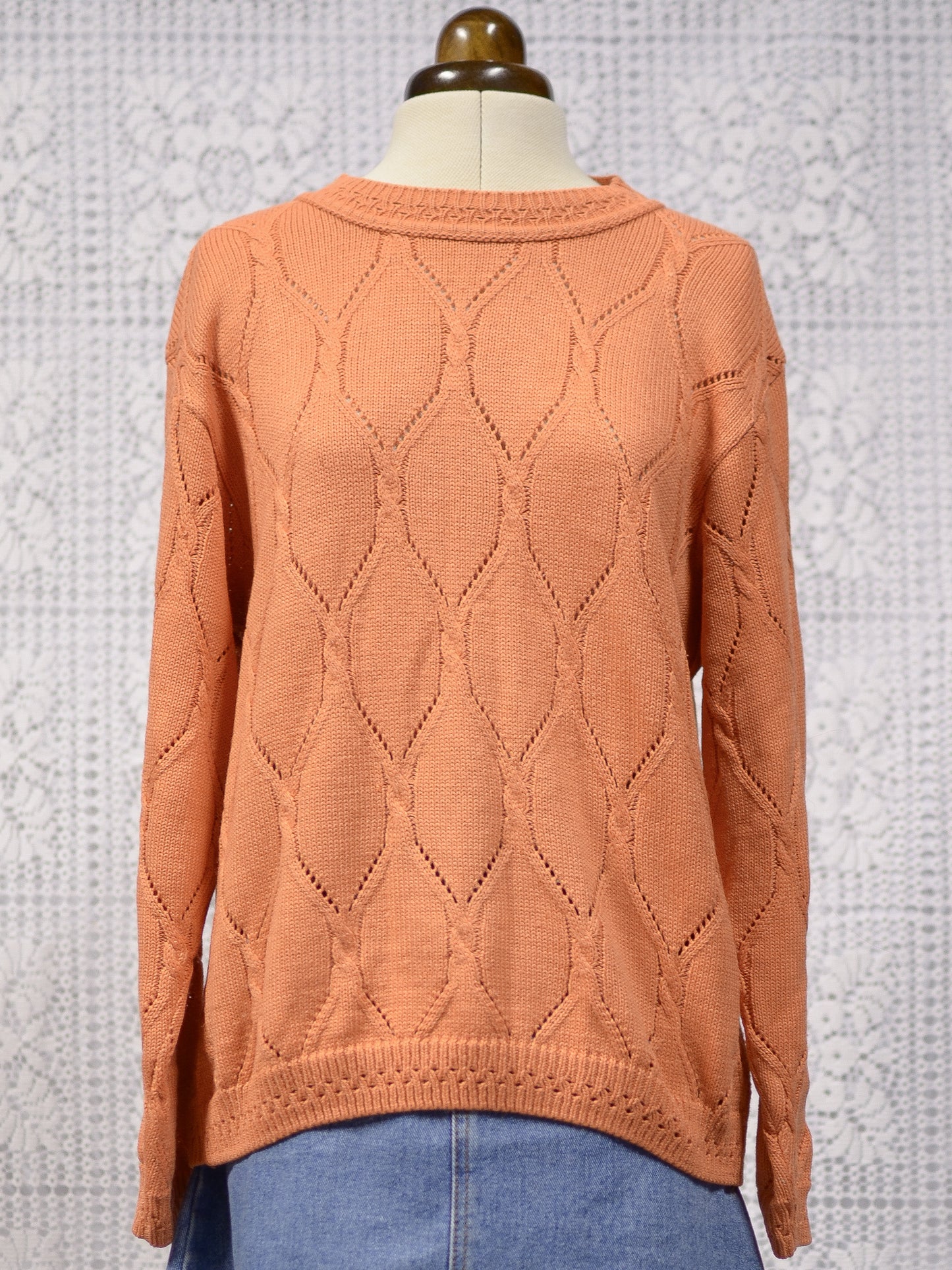 1990s Berketex dusky orange cable knit long sleeve jumper