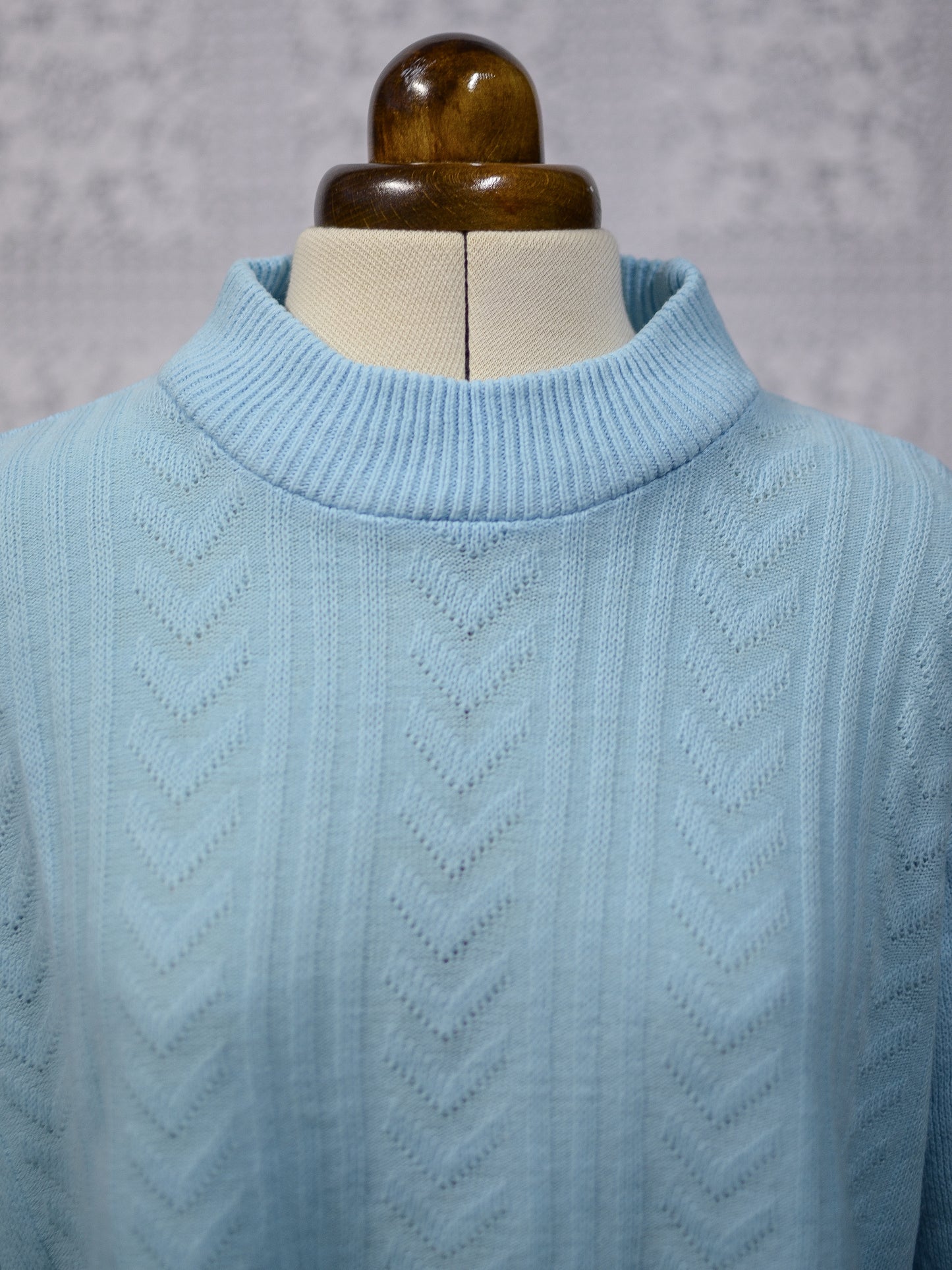 1980s light blue high neck long sleeve lightweight jumper