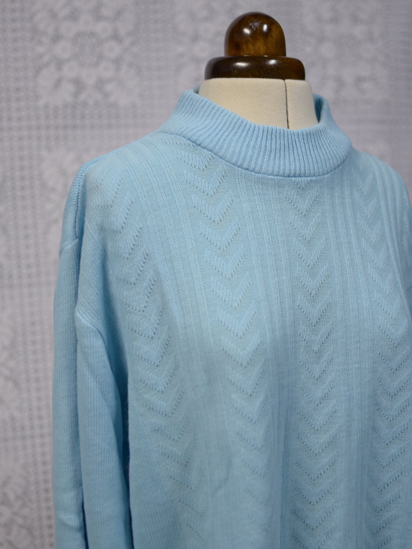 1980s light blue high neck long sleeve lightweight jumper