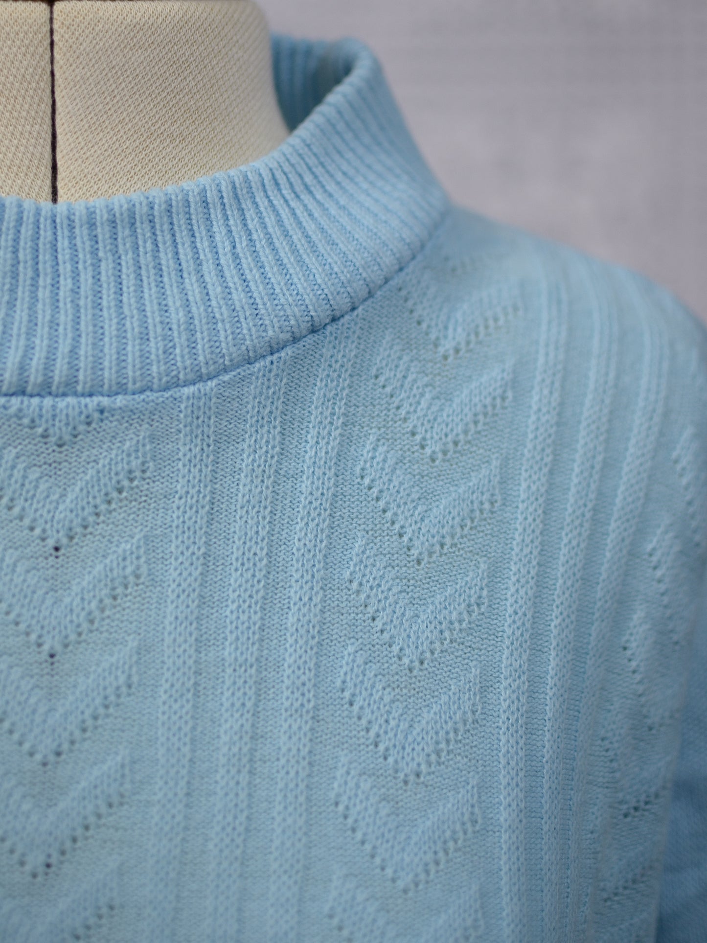 1980s light blue high neck long sleeve lightweight jumper