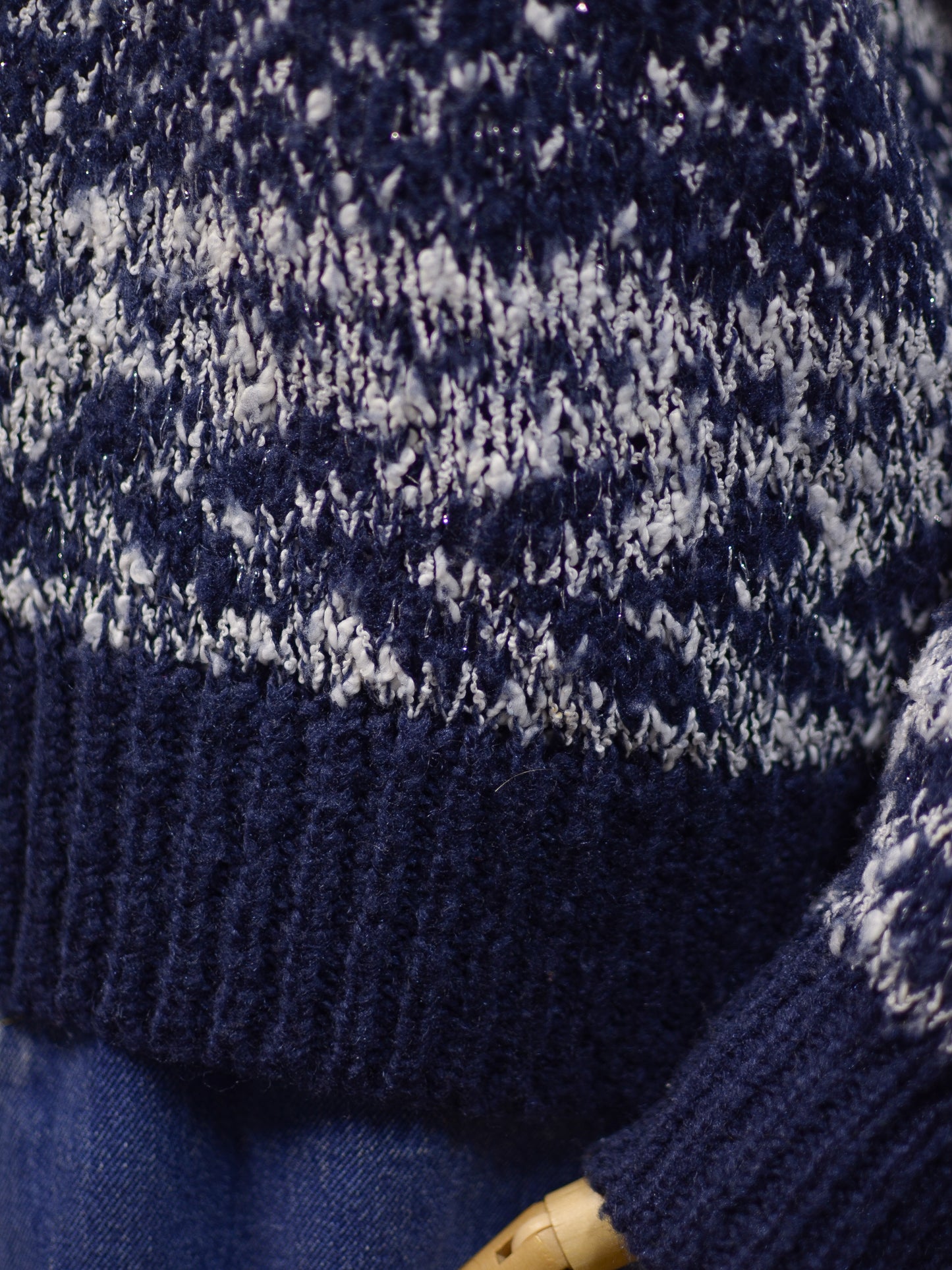 1980s C&A navy blue, white and silver snowflake festive jumper