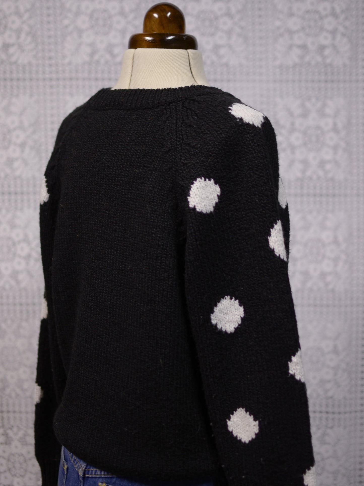 1990s Littlewoods black and white polkadot soft slouchy raglan jumper