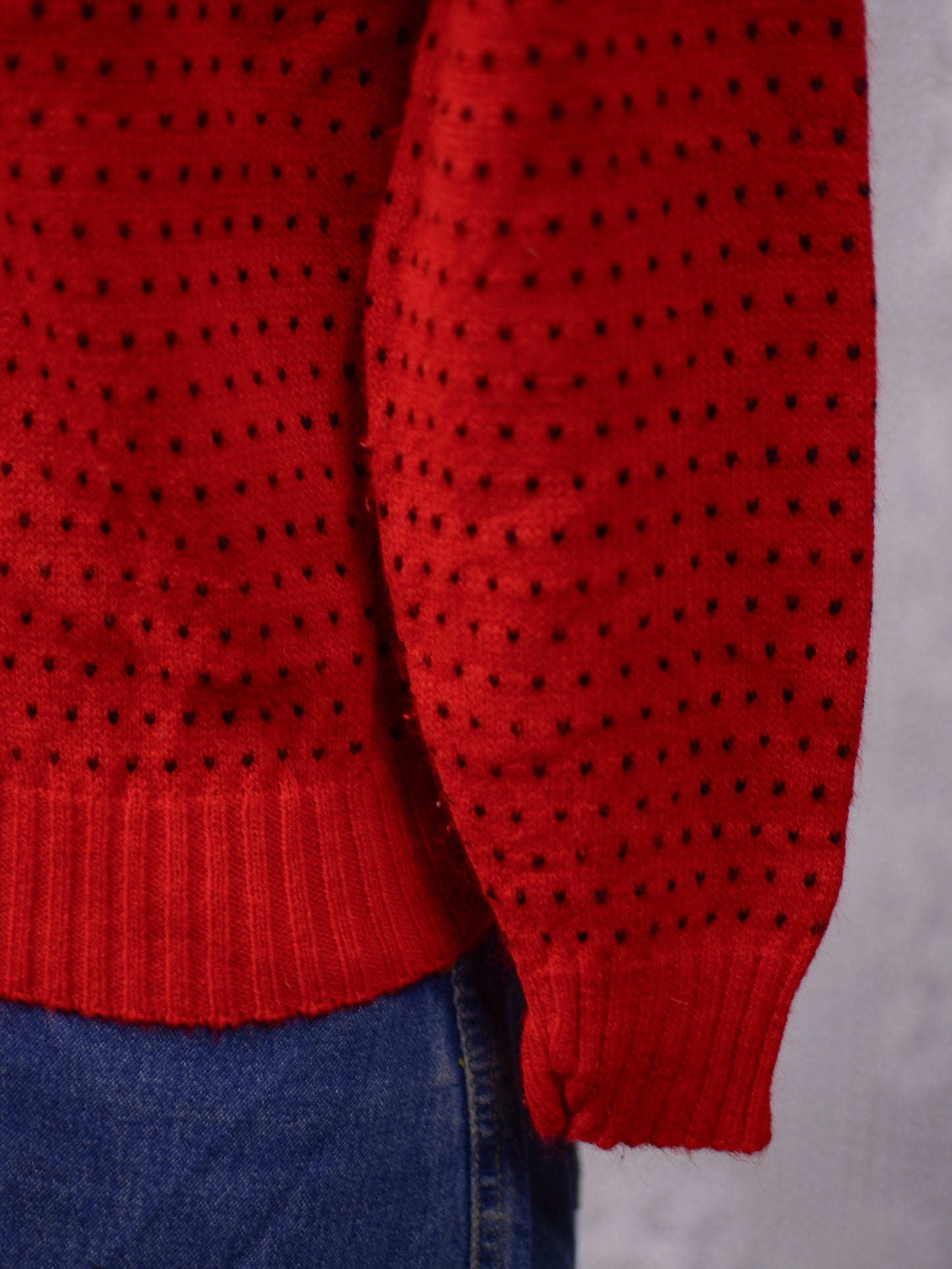 1970s red, white and black sheep and spotty pattern fitted jumper