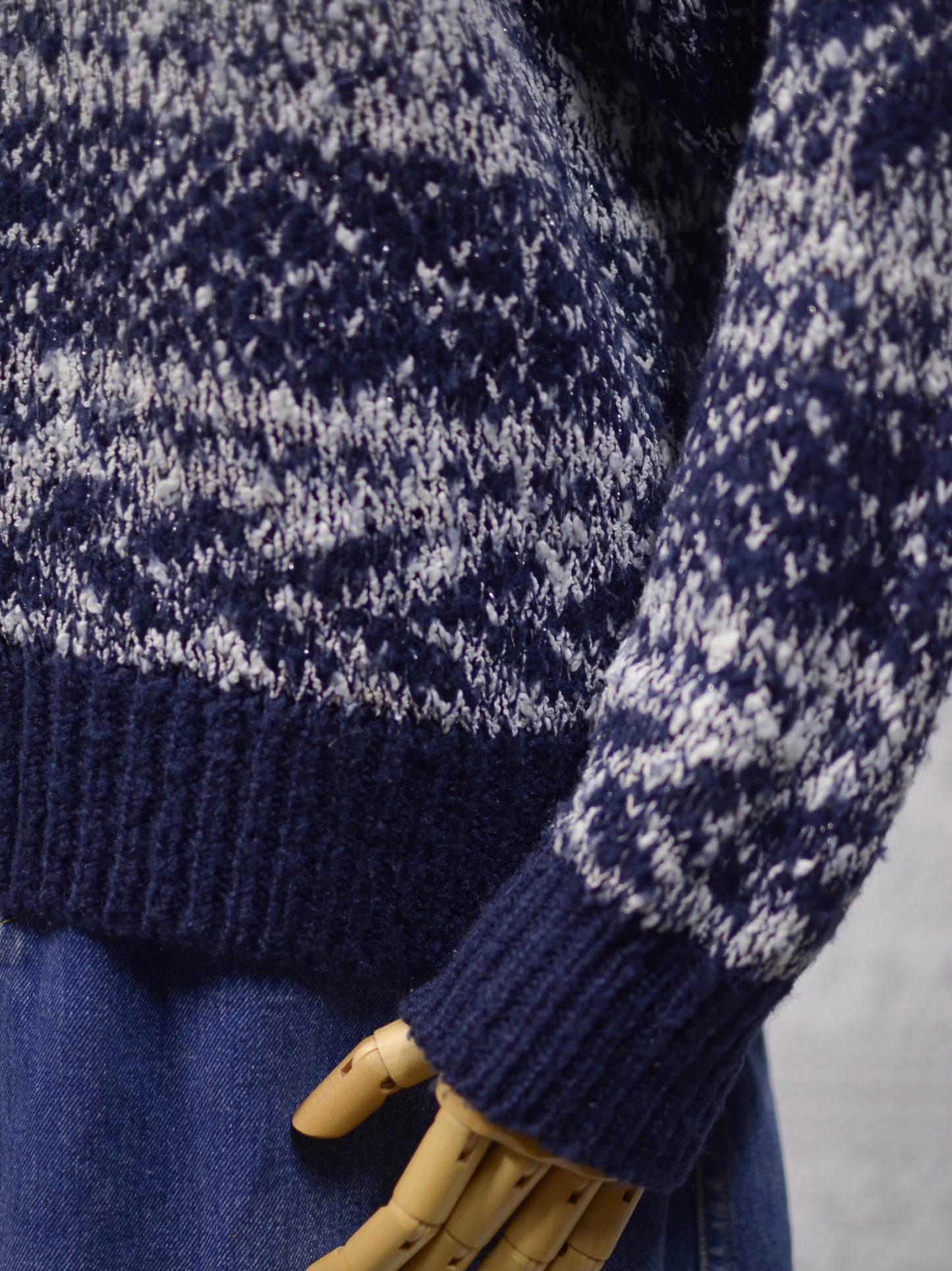 1980s C&A navy blue, white and silver snowflake festive jumper