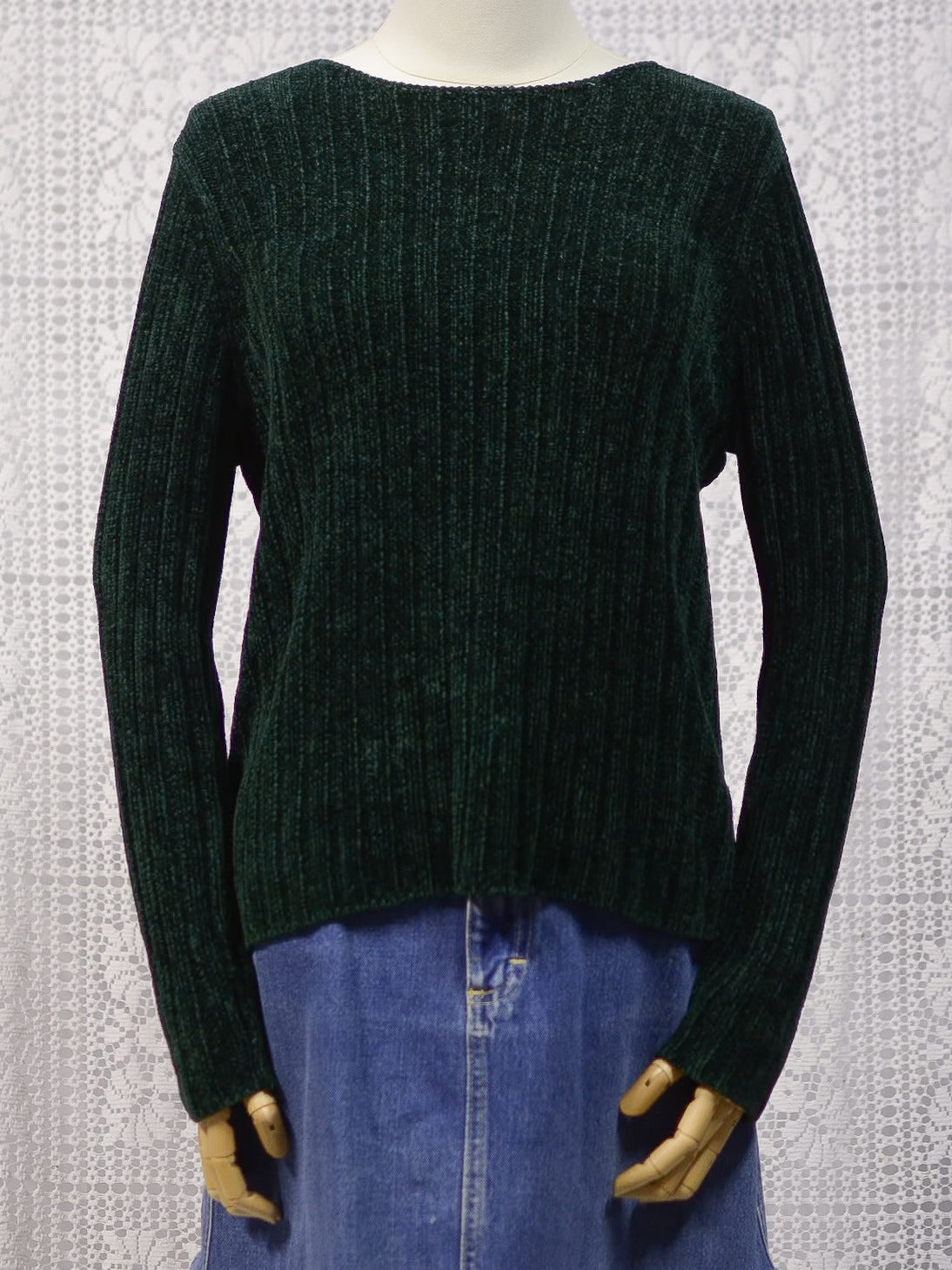 1990s St Michael dark green chenille ribbed jumper