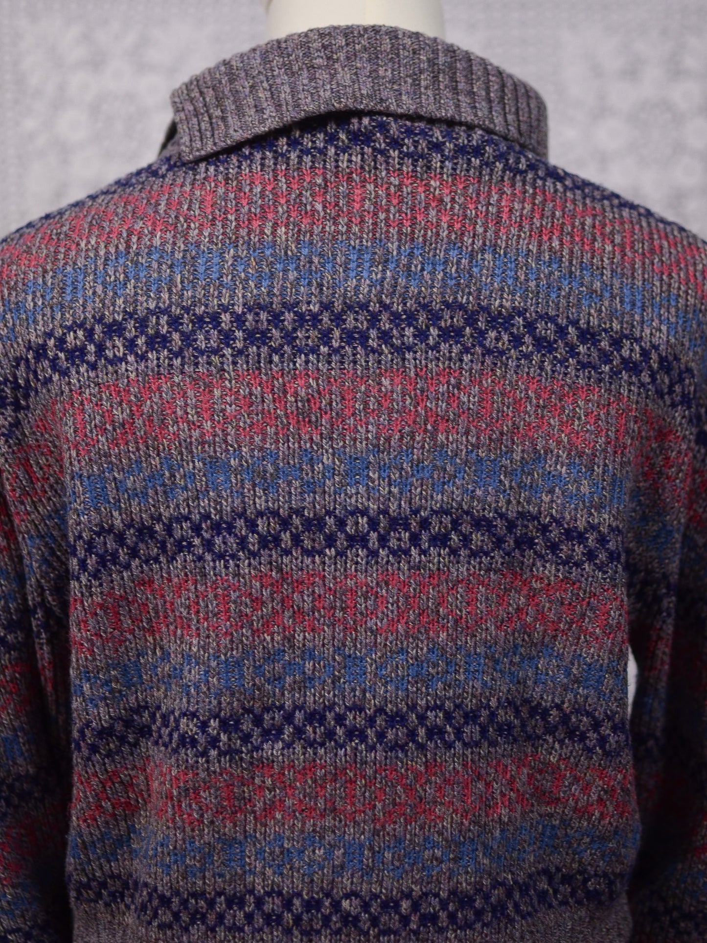 1970s heather grey, pink and purple striped roll neck jumper
