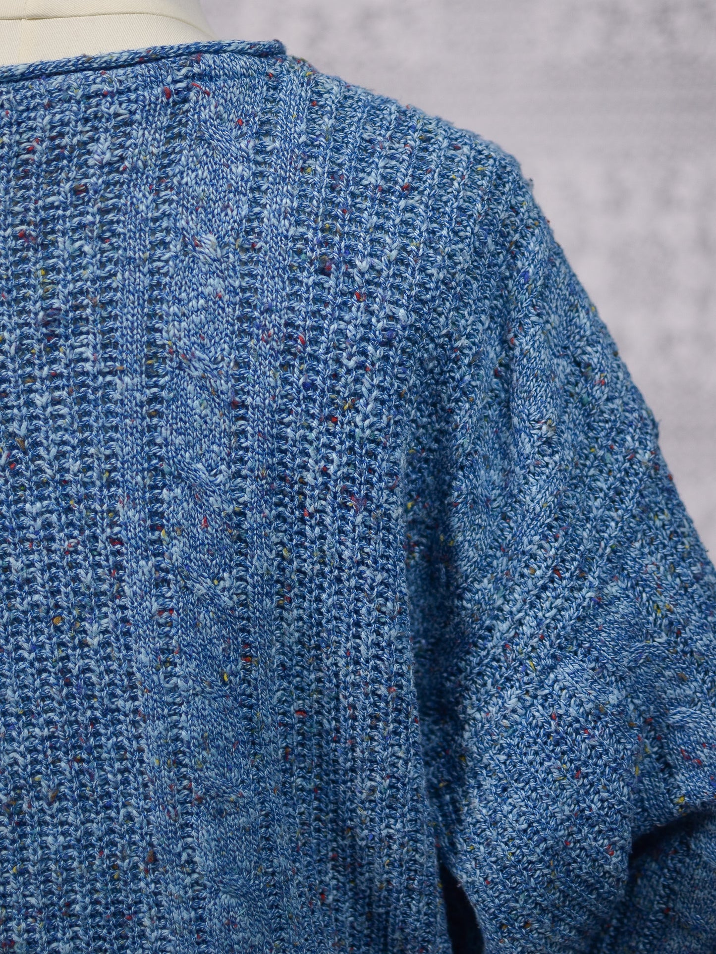 1990s blue and multicolour cotton blend cable knit slouchy jumper