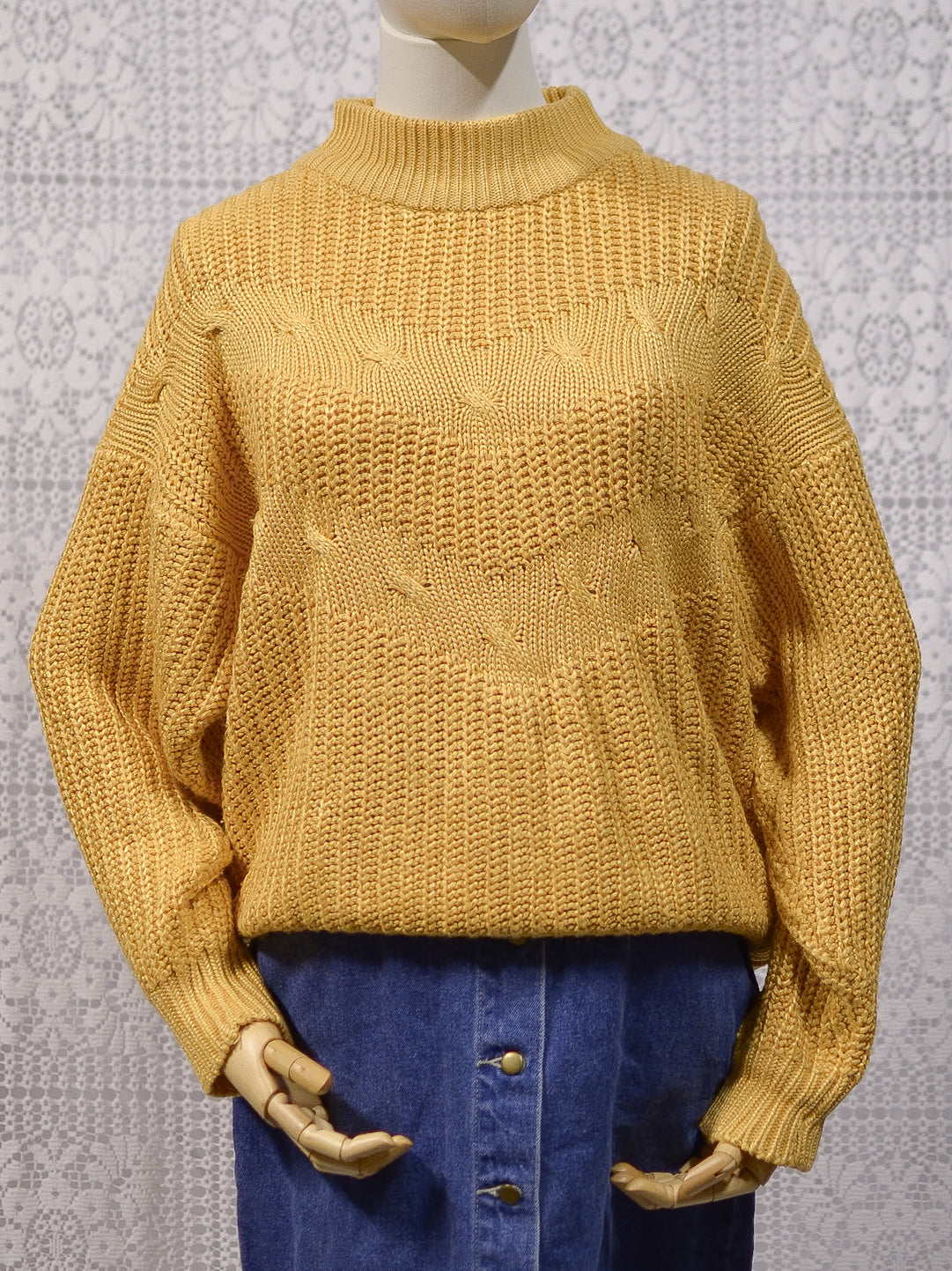 1980s mustard yellow cotton blend rib knit jumper