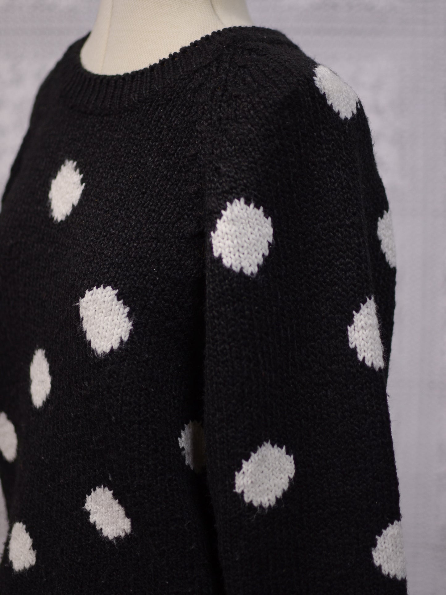 1990s Littlewoods black and white polkadot soft slouchy raglan jumper