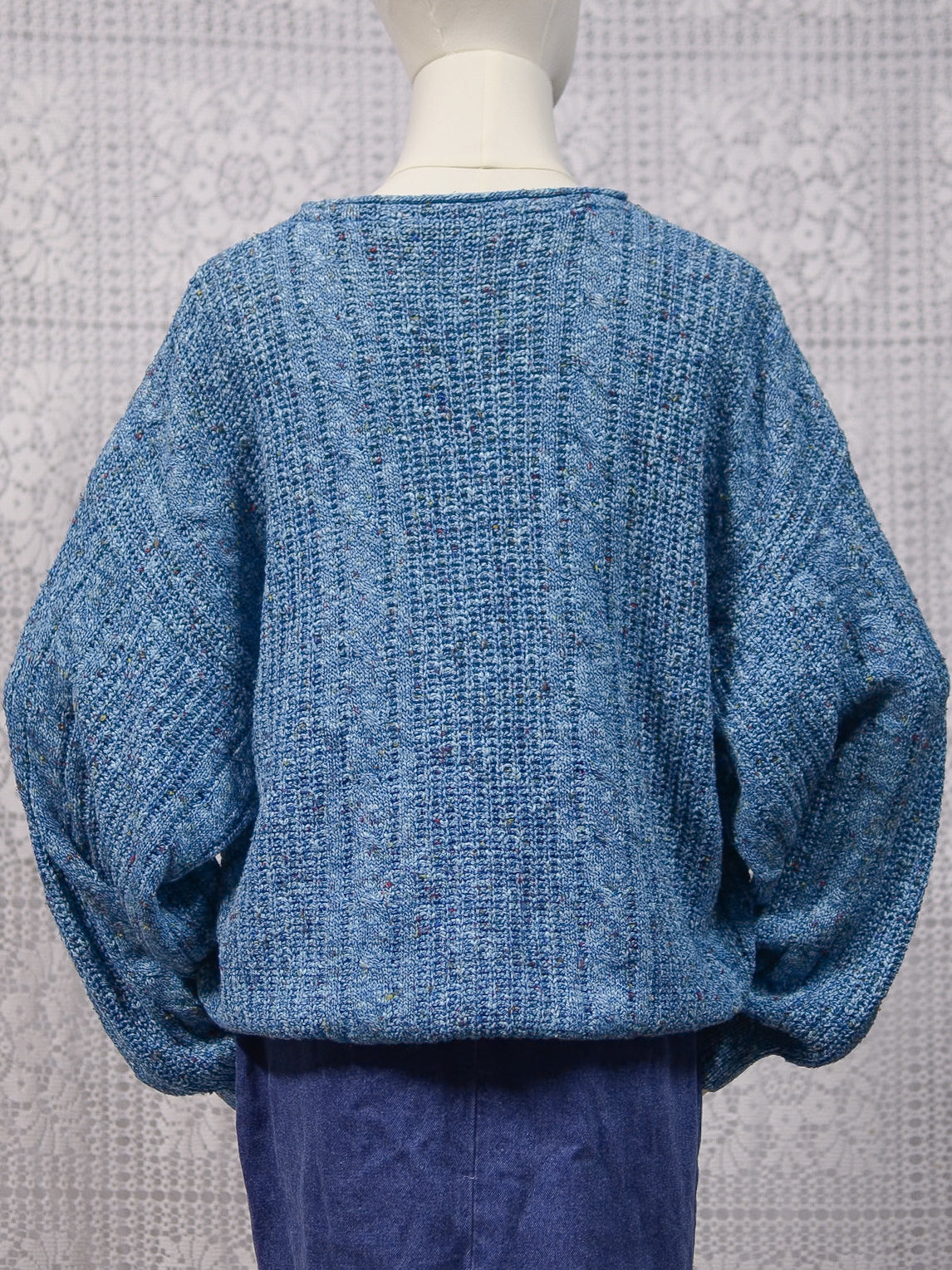 1990s blue and multicolour cotton blend cable knit slouchy jumper