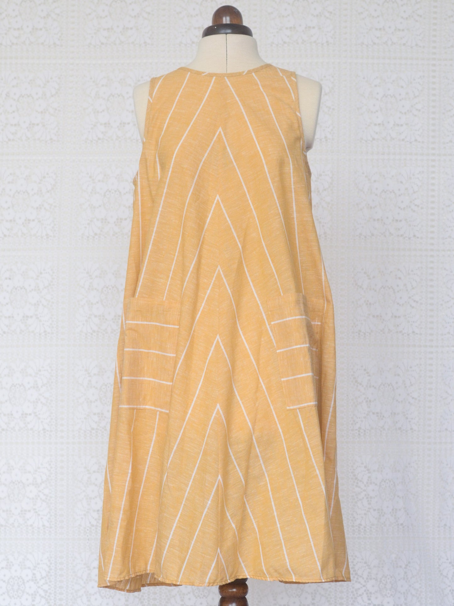 1980s St Michael yellow and white chevron sleeveless sun dress