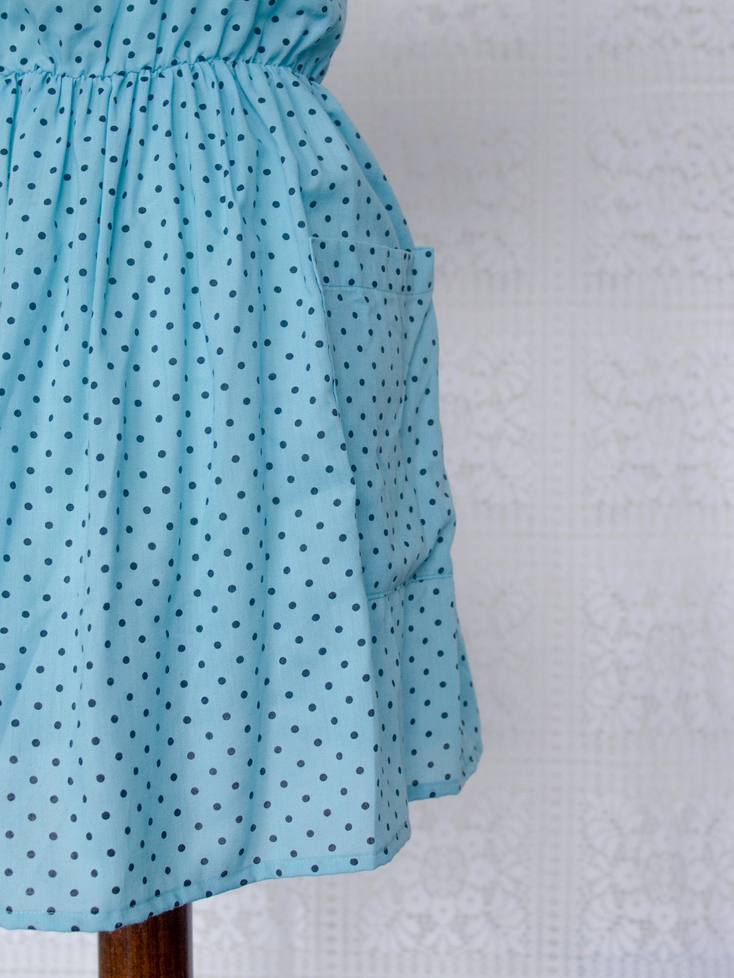 1980s C&A light blue and black polkadot mini dress