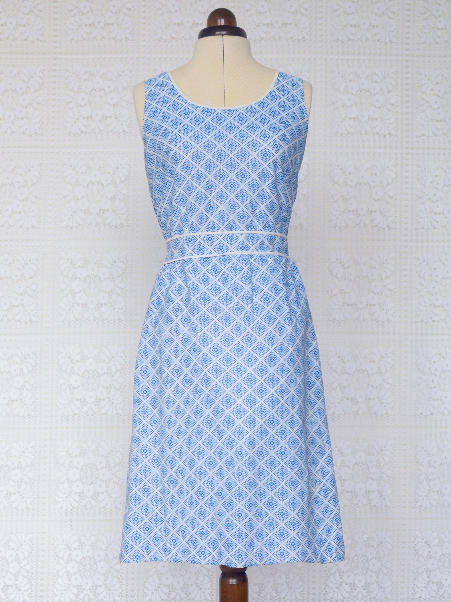 1960s St Michael blue and white flower print midi dress