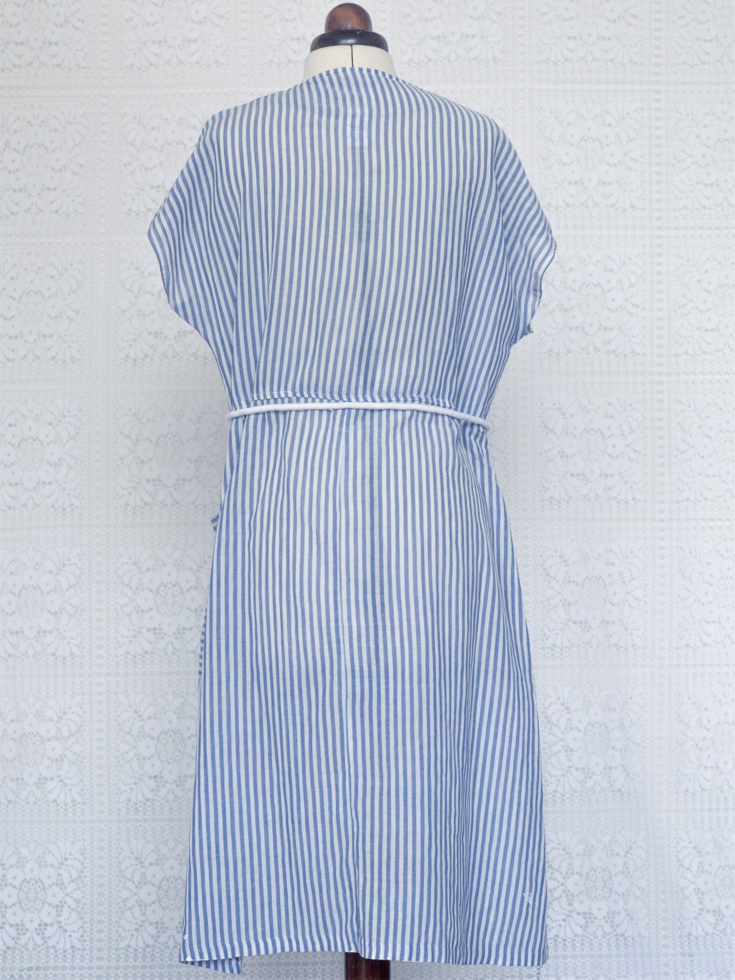 1980s blue and white striped dress with rope belt